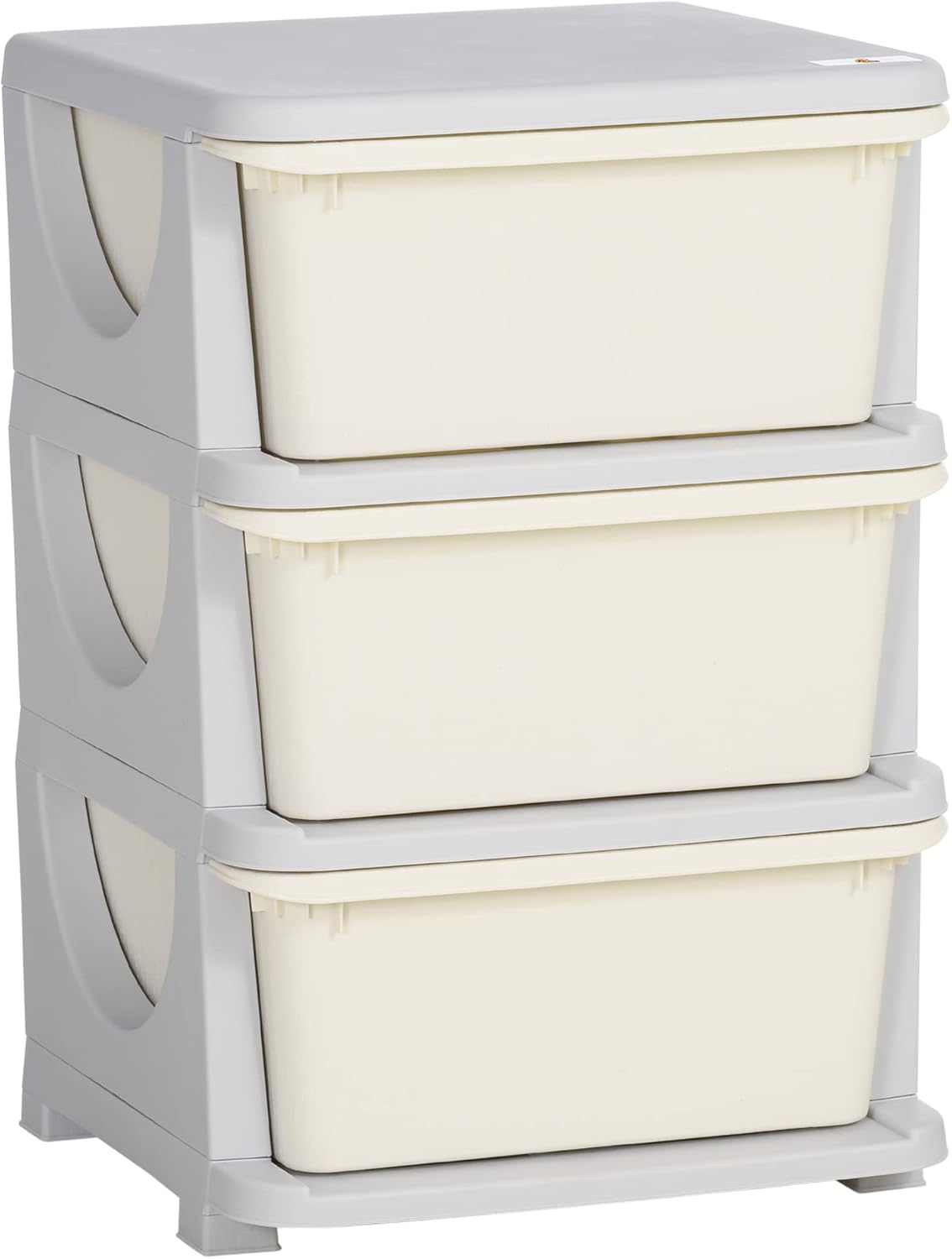 HOMCOM Schubladenschrank für Kinder mit Stauraum Aufbewahrungsboxen Spielzeug-Organizer Spielzeugkiste drei Ebenen für Kinderzimmer 3-6 Jahre Kindermöbel Cremeweiß 37 x 37 x 56,5 cm