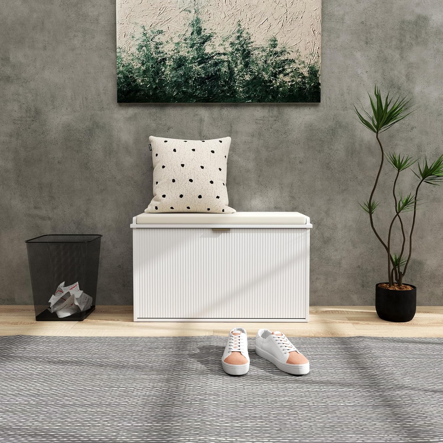 HOMCOM Schuhbank mit gepolstertem Sitzkissen und Klappschublade, Schuhschrank bis 120 kg belastbar, für Flur, Eingangsbereich und Veranda, 80 x 26 x 47,5 cm, Weiß — Ansicht 6