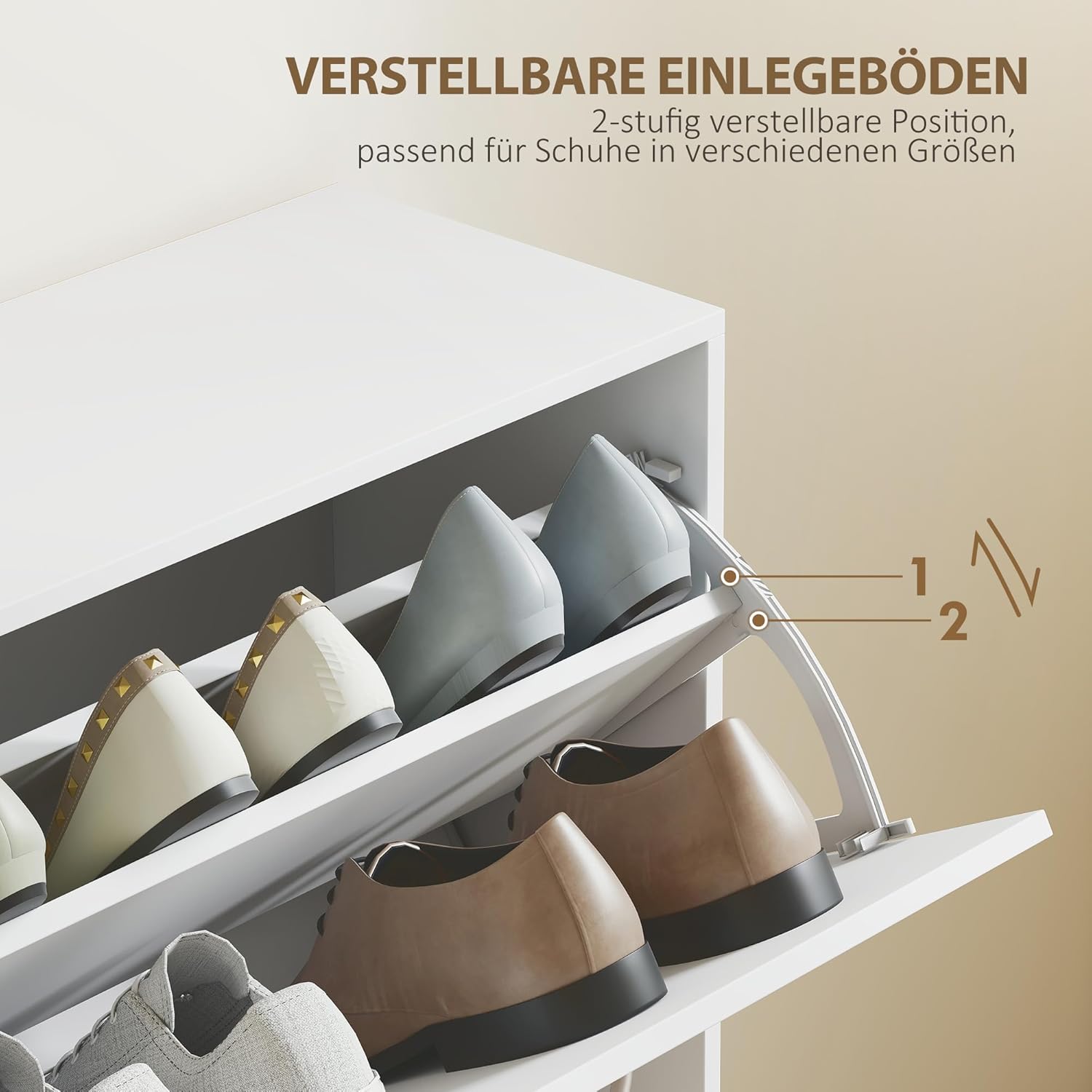 HOMCOM Schuhkipper Schuhschrank Schuhständer Schuhregal mit 4 Klappen 16–24 Paar Weiß 120 x 24 x 81 cm — Ansicht 5