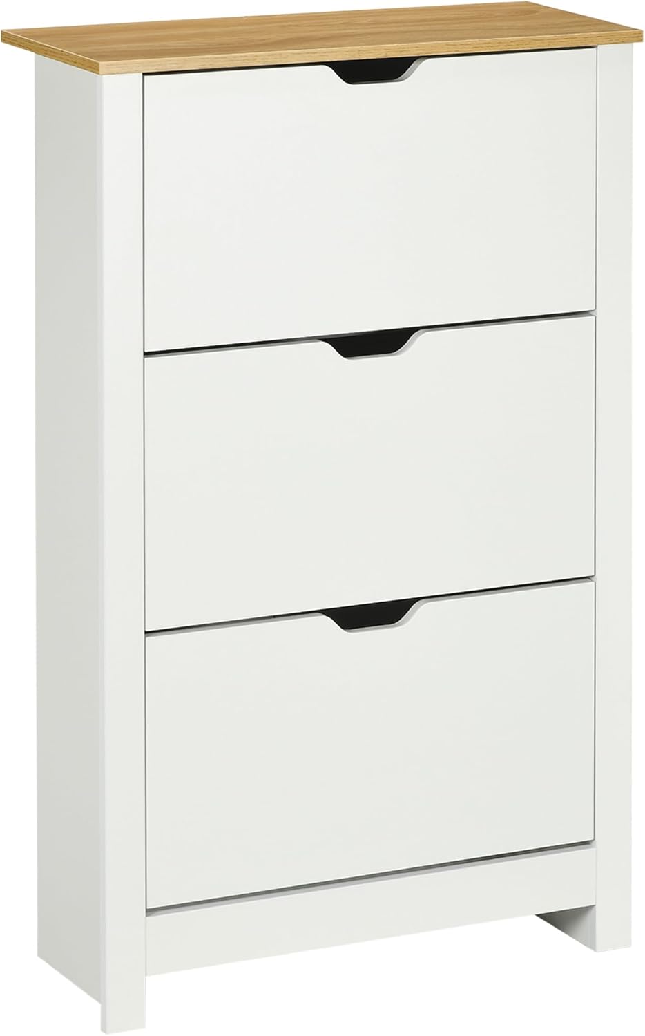 HOMCOM Schuhschrank, 18 Paar, schmal, mit 3 aufklappbaren Schubladen und verstellbaren Regalen, moderner Stil, für Flur, Eingang, 72 x 26 x 112 cm, Weiß