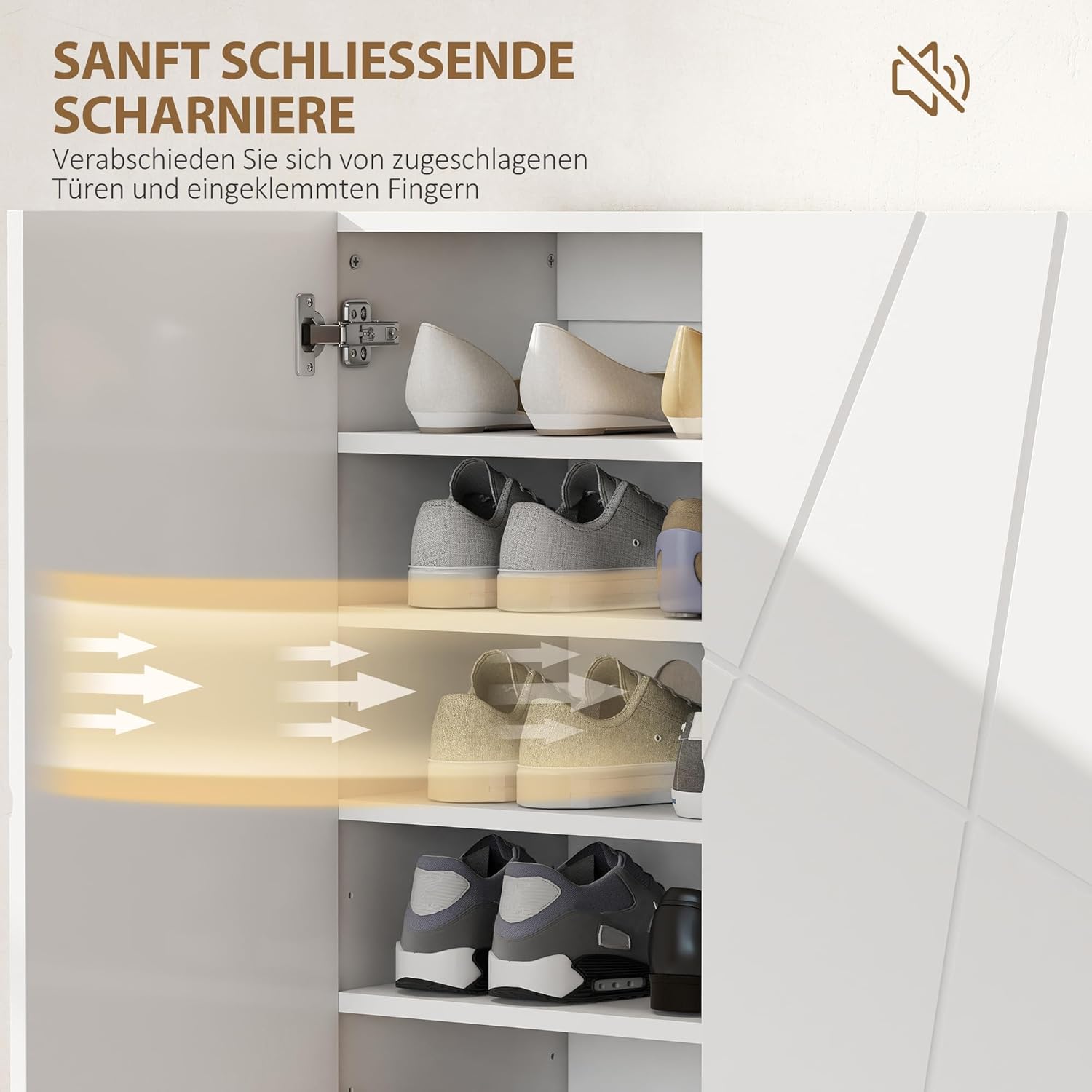 HOMCOM Schuhschrank mit 2 Türen, Schuhregal, Schuhaufbewahrung mit 3 Verstellbaren Ablagen Schuhkommode mit Saft-Close, für 15-20 Paar Schuhe 72 x 31,5 x 95 cm, Weiß — Ansicht 5