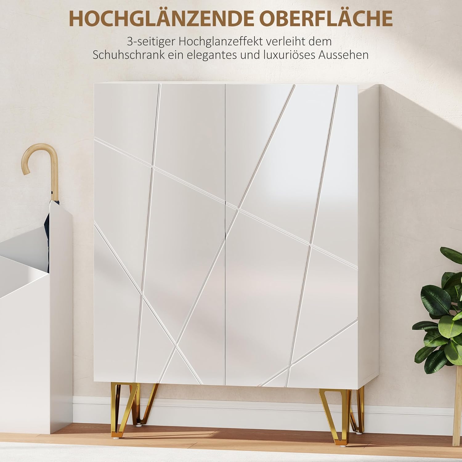 HOMCOM Schuhschrank mit 2 Türen, Schuhregal, Schuhaufbewahrung mit 3 Verstellbaren Ablagen Schuhkommode mit Saft-Close, für 15-20 Paar Schuhe 72 x 31,5 x 95 cm, Weiß — Ansicht 6