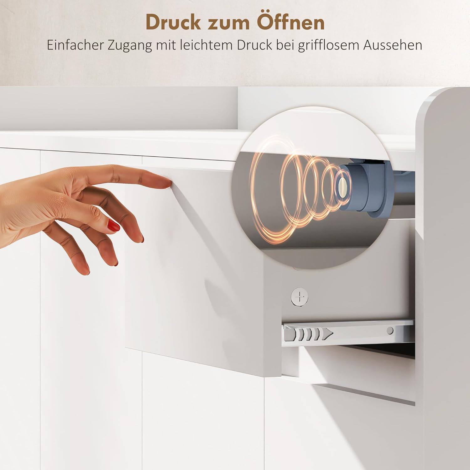 HOMCOM Schuhschrank mit 4 Tür, Druck zum Öffnen-Design Schuhregal Schuhkommode mit 4 Verstellbaren Ablagen, Schublade Schuhaufbewahrung mit Holzbeine 120 x 35 x 100 cm, Weiß — Ansicht 6