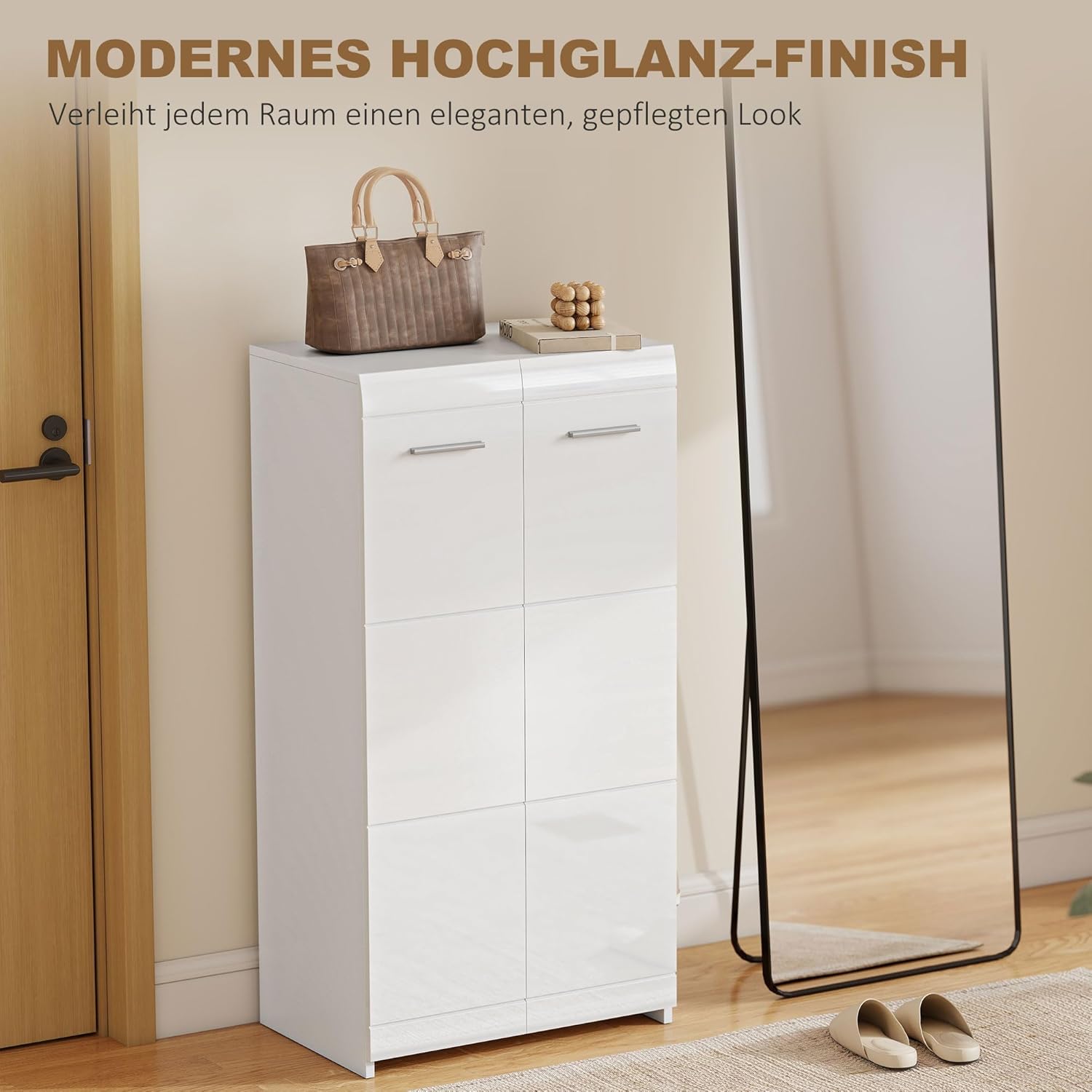 HOMCOM Schuhschrank, Schuhaufbewahrung mit 2 Türen, 5 Ebenen, Flurschrank mit Verstellbaren Ablagen Schuhkommode für 10 Paar Flur, Eingangsbereich 55 x 36 x 108cm, Hochglanz Weiß — Ansicht 6