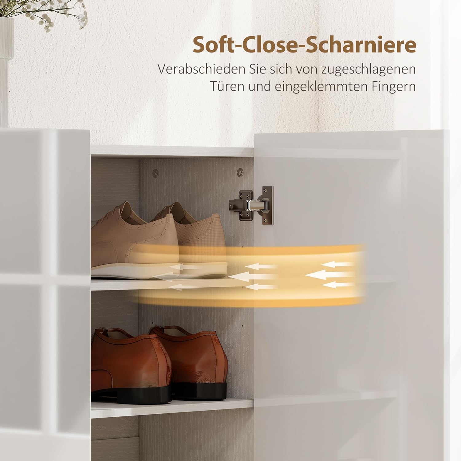 HOMCOM Schuhschrank, Schuhregal mit Verstellbaren Ablagen, Belüftungslöchern, Hochglanztüren, Schuhaufbewahrung mit Soft-Close-Funktion, Schuhkommode für 25–30 Paar 106,4x34x108,5cm, Weiß — Ansicht 6