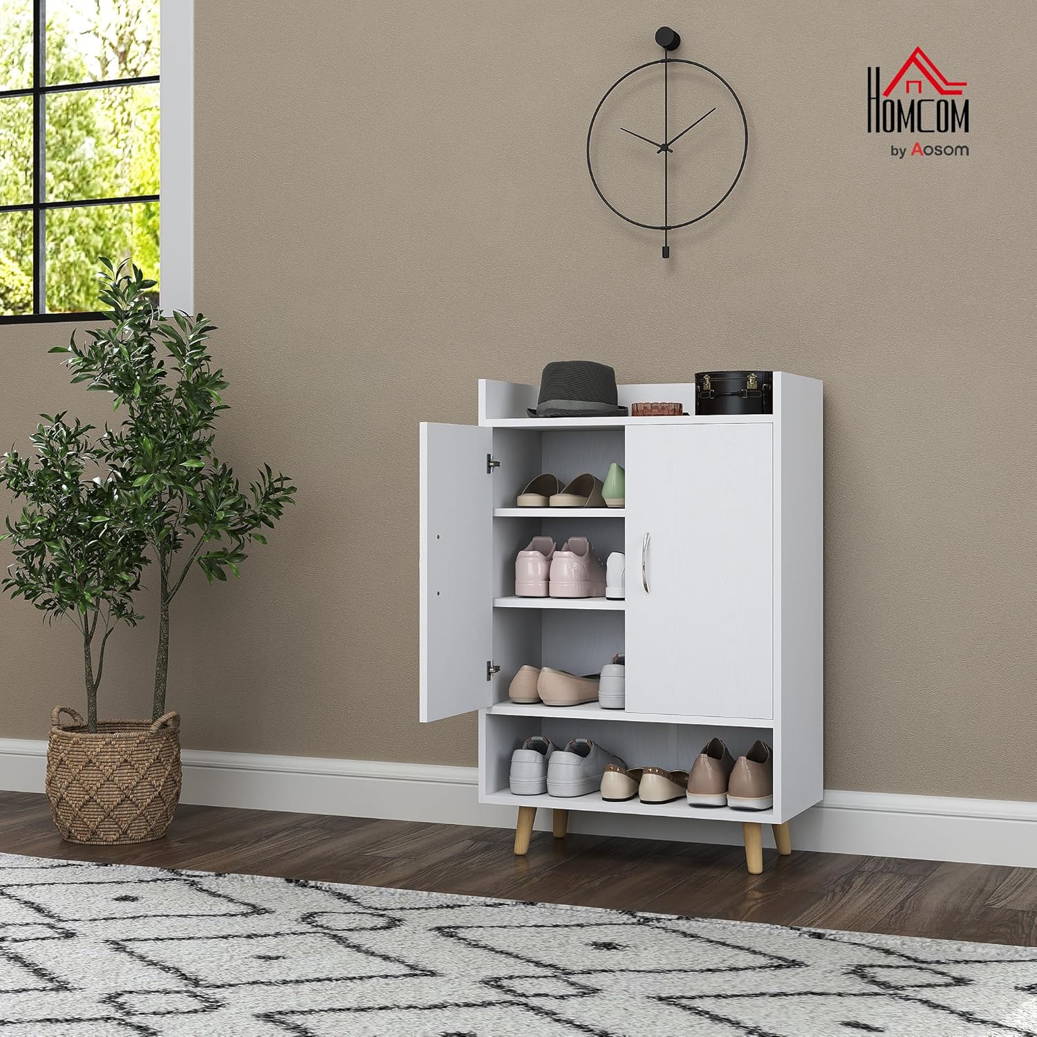 HOMCOM Schuhschrank Schuhregal Schmal mit 4 Fächern Schuhaufbewahrung für 12 Paar Schuhe, Flur und Eingangsbereich 60 x 30 x 92 cm, Weiß — Ansicht 2
