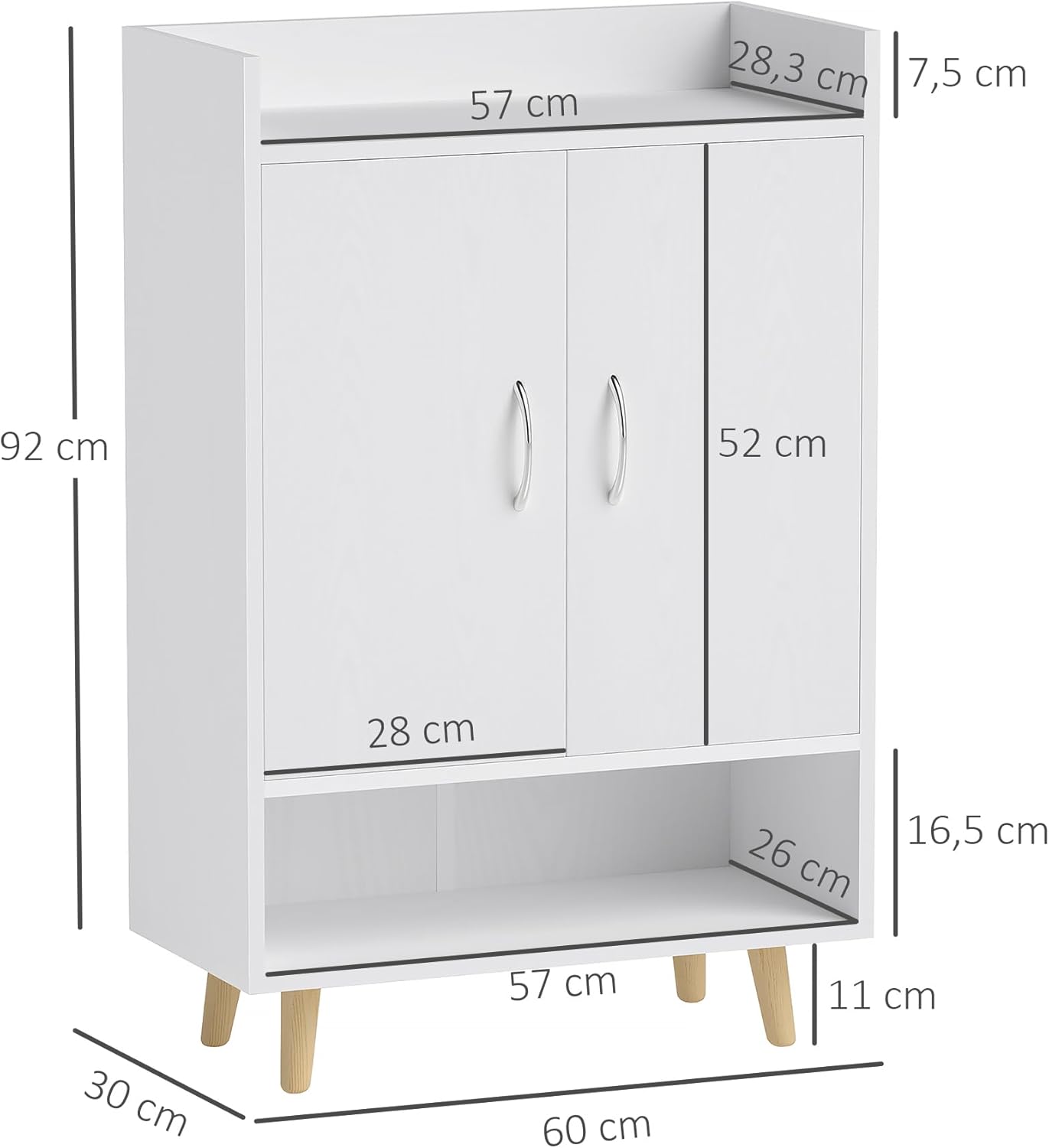 HOMCOM Schuhschrank Schuhregal Schmal mit 4 Fächern Schuhaufbewahrung für 12 Paar Schuhe, Flur und Eingangsbereich 60 x 30 x 92 cm, Weiß — Ansicht 3