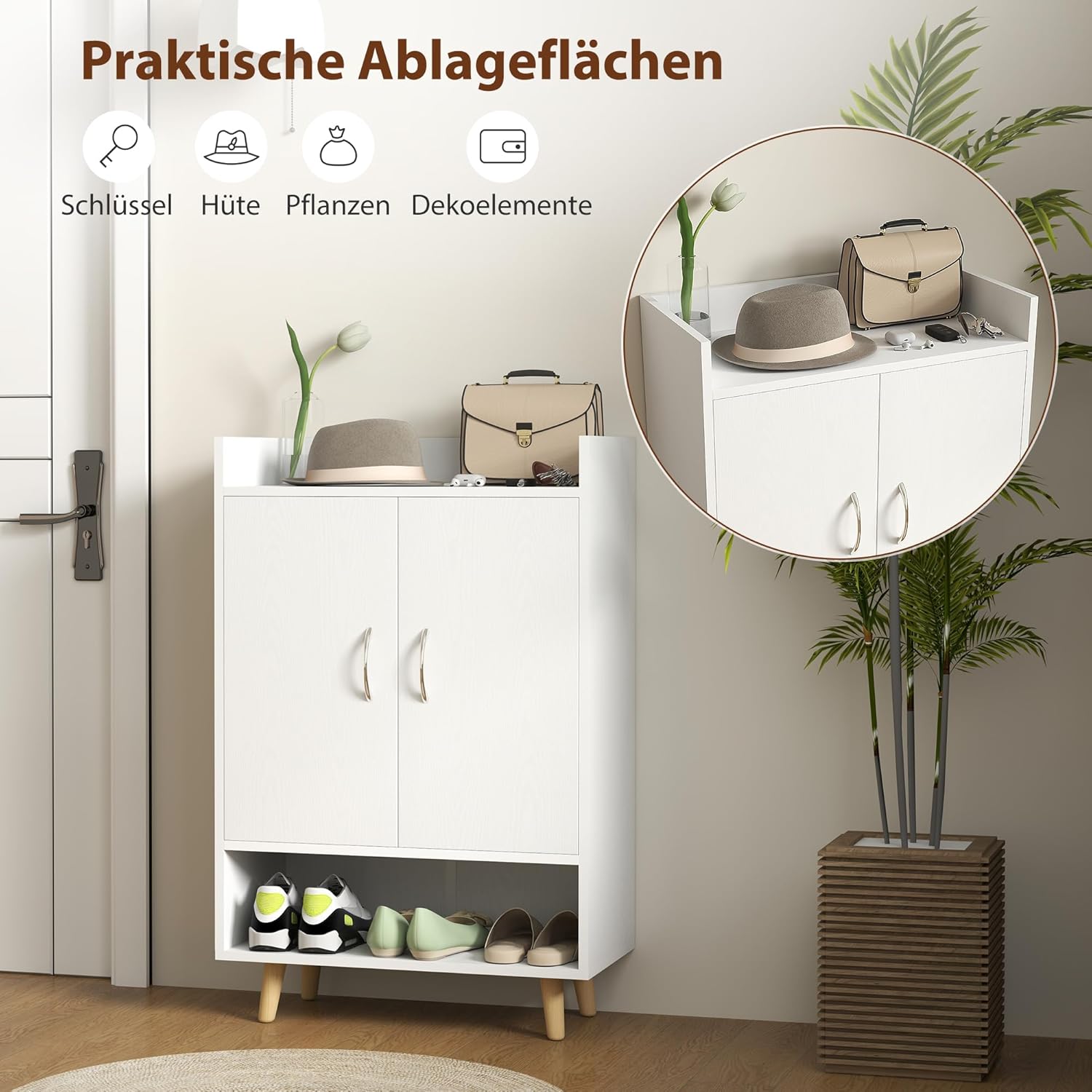 HOMCOM Schuhschrank Schuhregal Schmal mit 4 Fächern Schuhaufbewahrung für 12 Paar Schuhe, Flur und Eingangsbereich 60 x 30 x 92 cm, Weiß — Ansicht 5