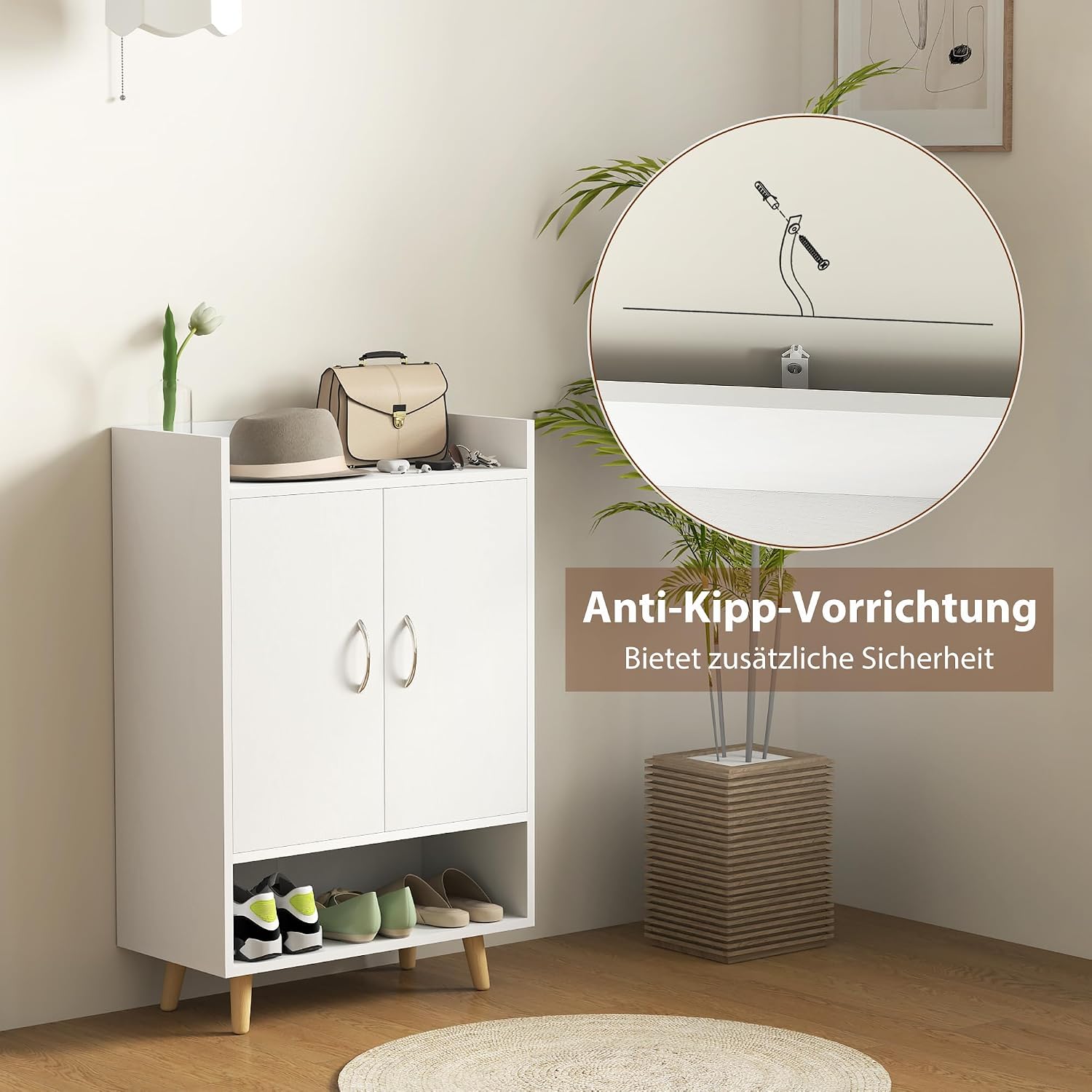 HOMCOM Schuhschrank Schuhregal Schmal mit 4 Fächern Schuhaufbewahrung für 12 Paar Schuhe, Flur und Eingangsbereich 60 x 30 x 92 cm, Weiß — Ansicht 6