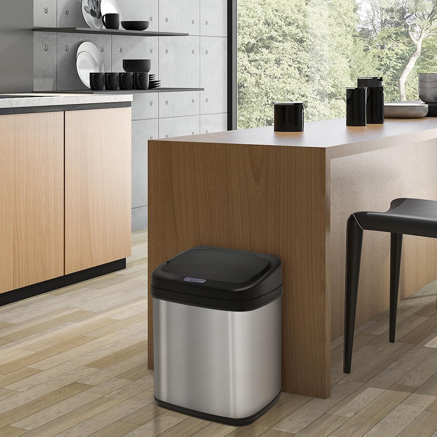 HOMCOM Sensor Mülleimer 20L Edelstahl Automatischer Mülleimer mit Bewegungssensor, Abfalleimer mit Inneneimer Müllbehälter Abfallbehälter für Büro, Schlafzimmer, Küchen Silber+Schwarz — Ansicht 2