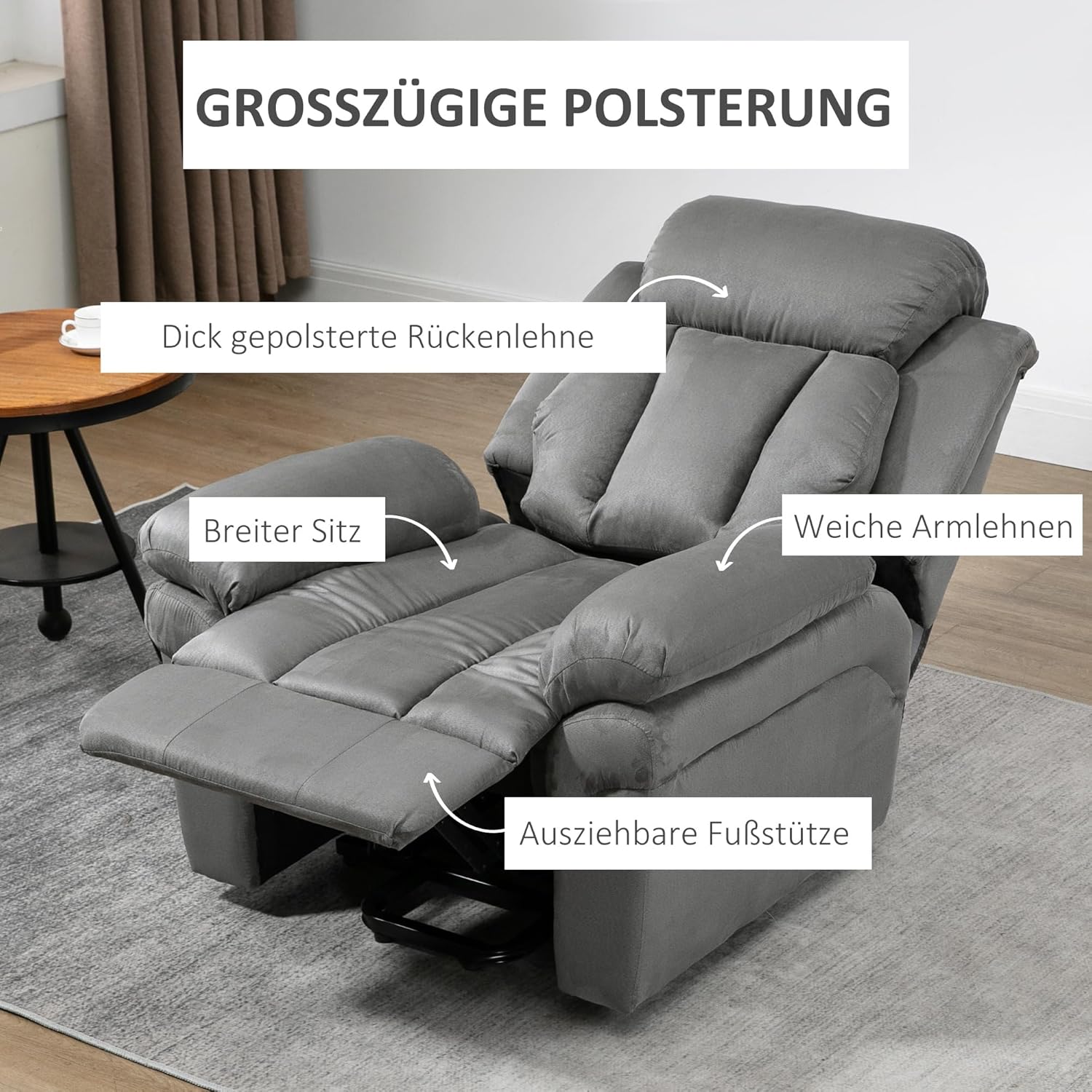 HOMCOM Sessel mit Aufstehhilfe, Elektrischer Relaxsessel, Neigebarer TV-Sessel mit Fernbedienung, Fernsehsessel, Kinosessel aus Samt, Hellgrau 93 x 96 x 105 cm — Ansicht 6