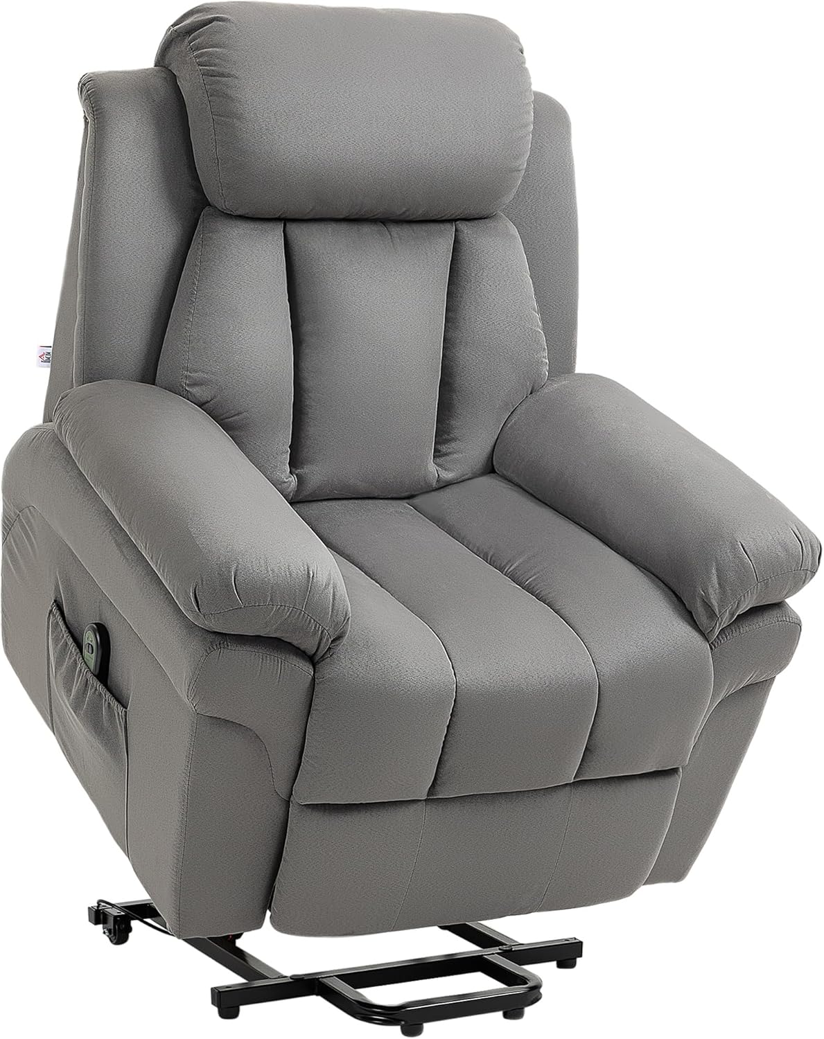 HOMCOM Sessel mit Aufstehhilfe, Elektrischer Relaxsessel, Neigebarer TV-Sessel mit Fernbedienung, Fernsehsessel, Kinosessel aus Samt, Hellgrau 93 x 96 x 105 cm