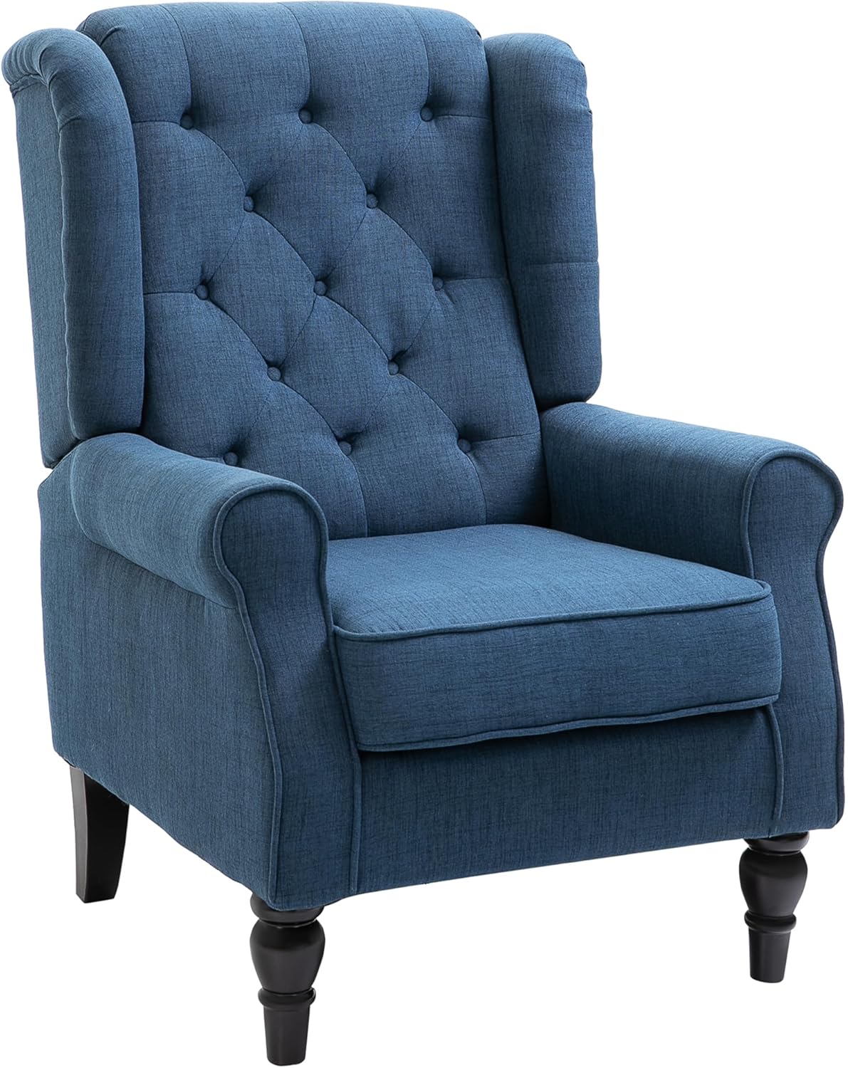 HOMCOM Sessel Ohrensessel mit Armlehnen, Loungesessel mit Kissen, Tufting, hoher Rückenlehne Armlehnensessel mit Holzbeine, Relaxsessel für Wohnzimmer, Schlafzimmer, Blau