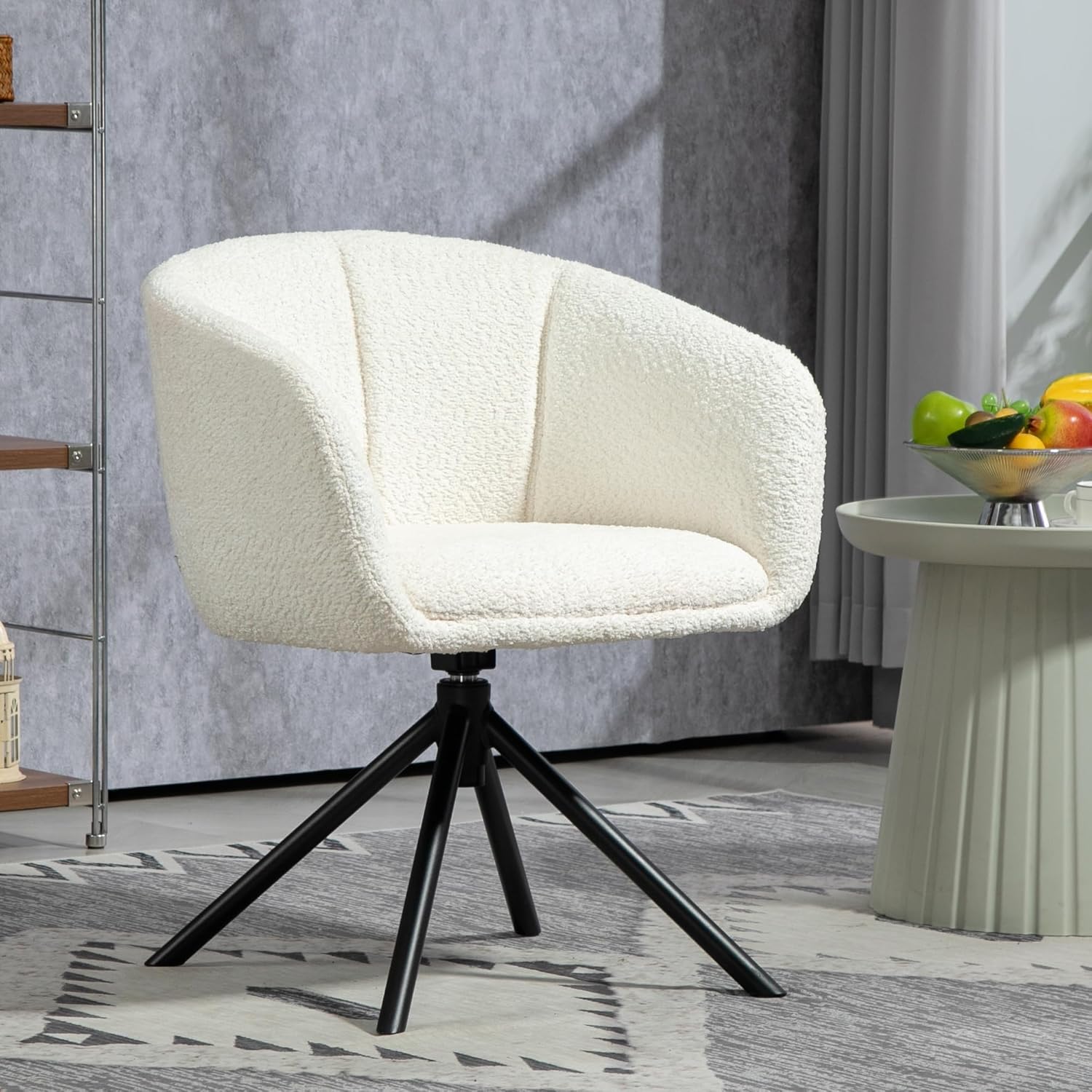 HOMCOM Sessel Wohnzimmer drehbar Loungesessel Relaxsessel mit Metallbeine Lesesessel mit Leinenoptik, Polstersessel für Schlafzimmer Cremeweiß — Ansicht 2