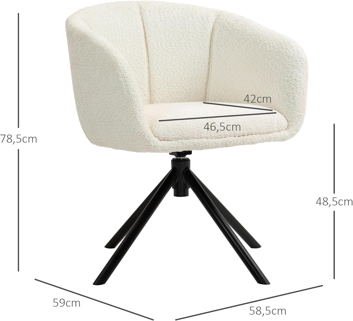 HOMCOM Sessel Wohnzimmer drehbar Loungesessel Relaxsessel mit Metallbeine Lesesessel mit Leinenoptik, Polstersessel für Schlafzimmer Cremeweiß — Ansicht 3