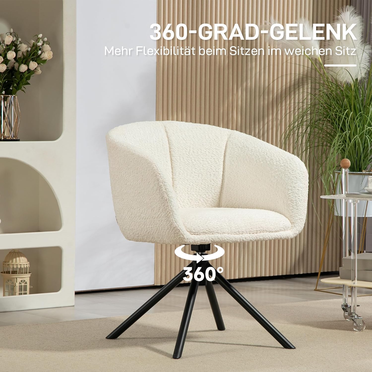 HOMCOM Sessel Wohnzimmer drehbar Loungesessel Relaxsessel mit Metallbeine Lesesessel mit Leinenoptik, Polstersessel für Schlafzimmer Cremeweiß — Ansicht 4
