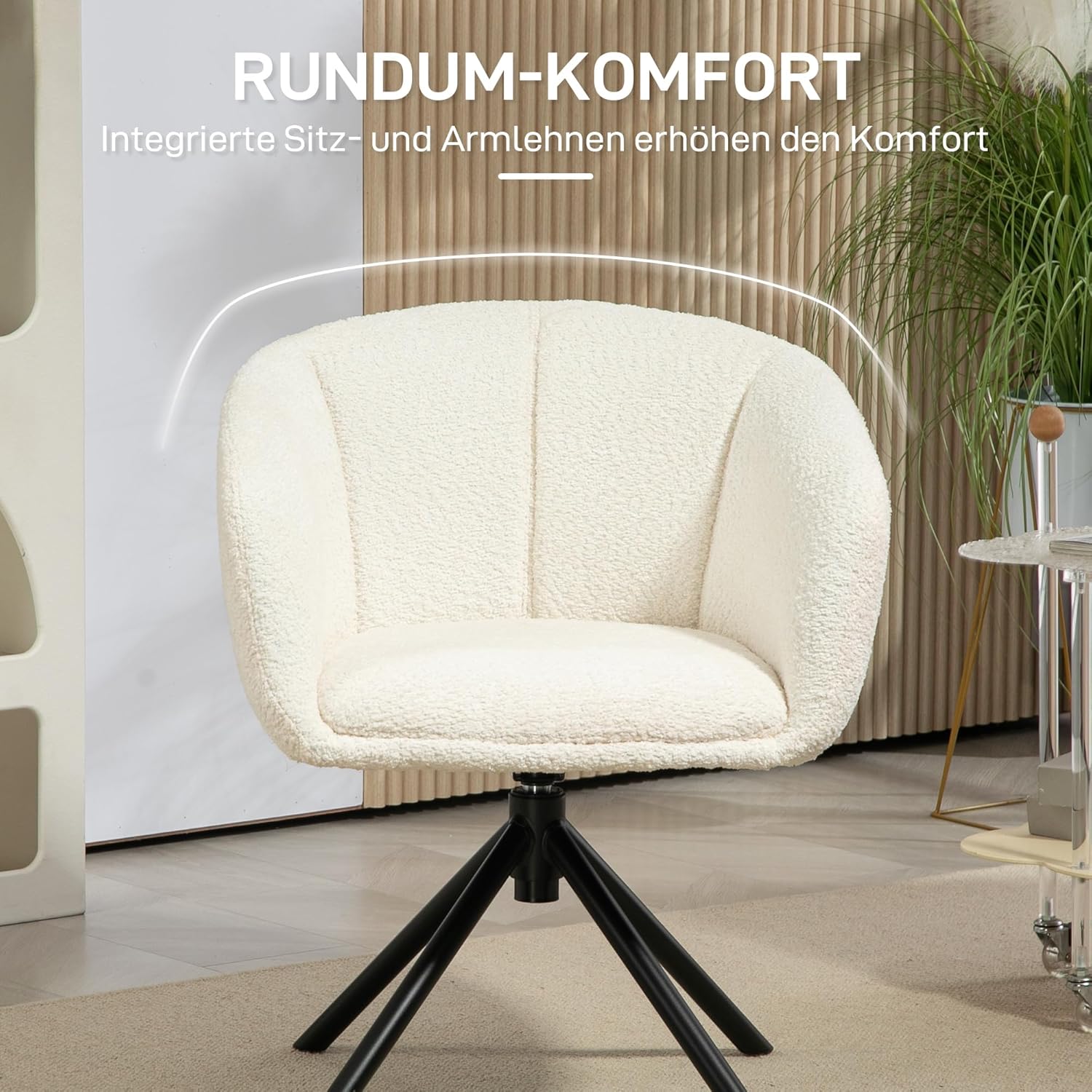 HOMCOM Sessel Wohnzimmer drehbar Loungesessel Relaxsessel mit Metallbeine Lesesessel mit Leinenoptik, Polstersessel für Schlafzimmer Cremeweiß — Ansicht 5