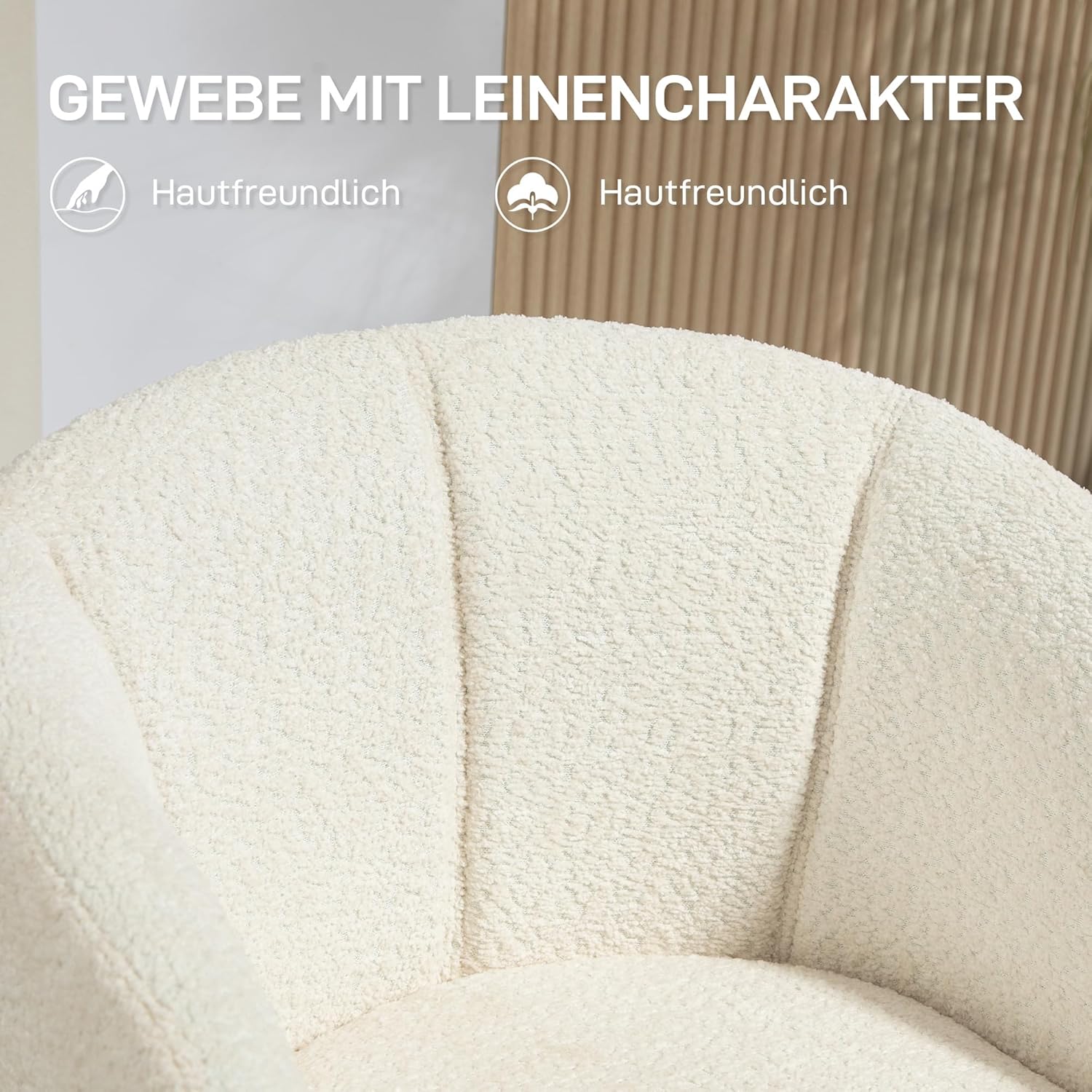 HOMCOM Sessel Wohnzimmer drehbar Loungesessel Relaxsessel mit Metallbeine Lesesessel mit Leinenoptik, Polstersessel für Schlafzimmer Cremeweiß — Ansicht 6