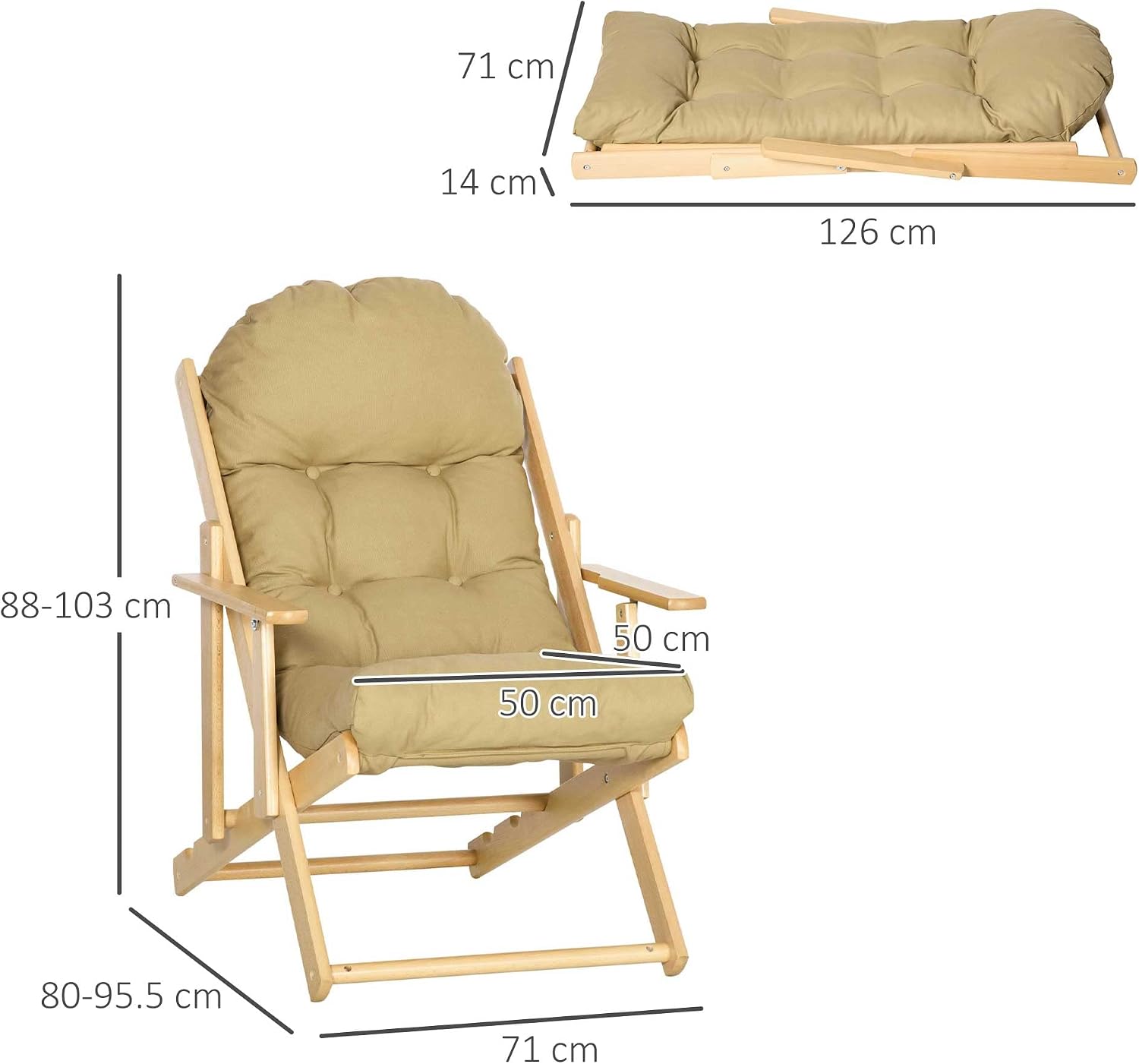 HOMCOM Sessel Wohnzimmer Klappbar Relaxsessel Loungesessel mit Leinenoptik Holzbeine Lesesessel, Polstersessel für Wohnzimmer Schlafzimmer Braun — Ansicht 3