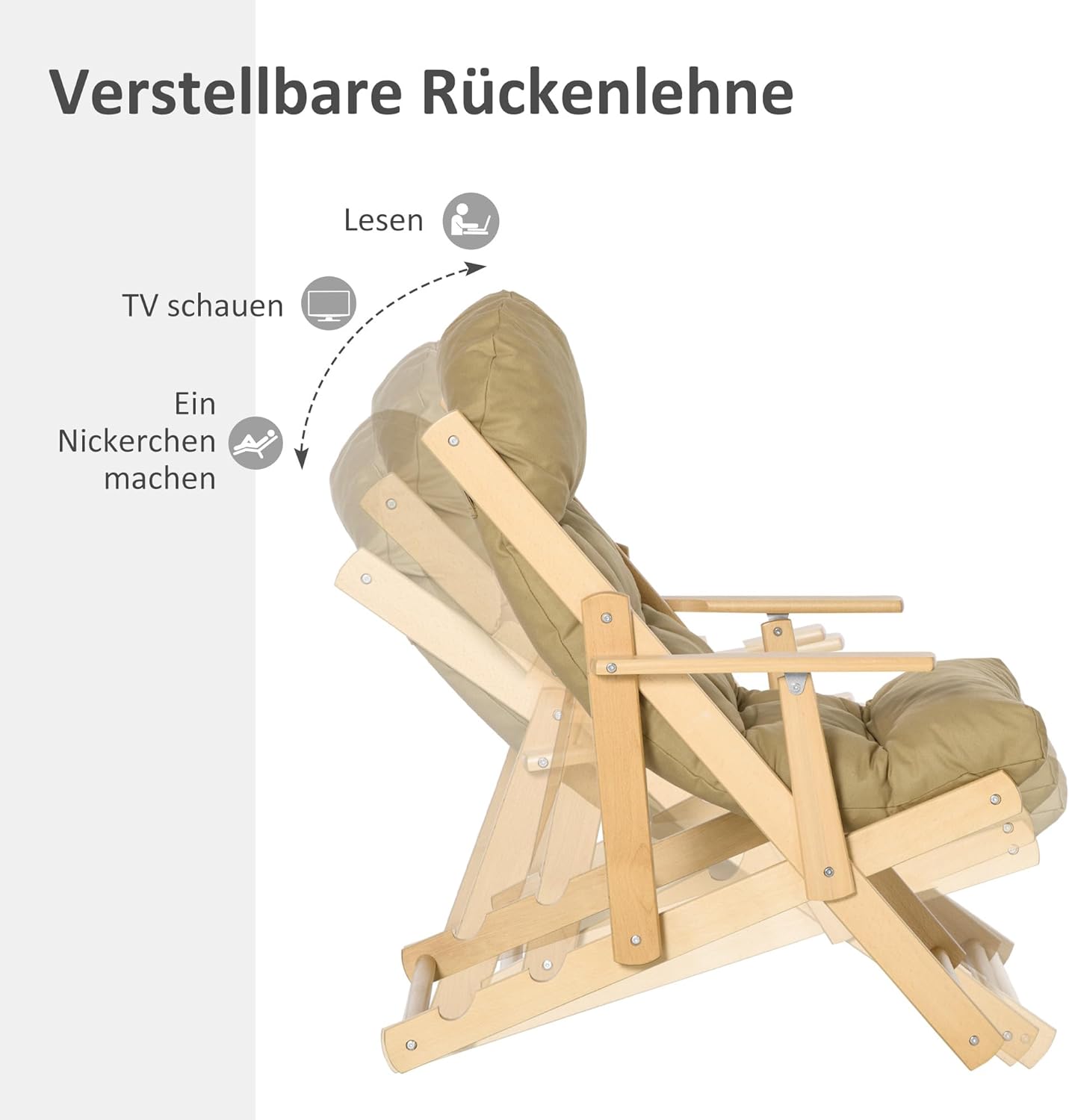 HOMCOM Sessel Wohnzimmer Klappbar Relaxsessel Loungesessel mit Leinenoptik Holzbeine Lesesessel, Polstersessel für Wohnzimmer Schlafzimmer Braun — Ansicht 4