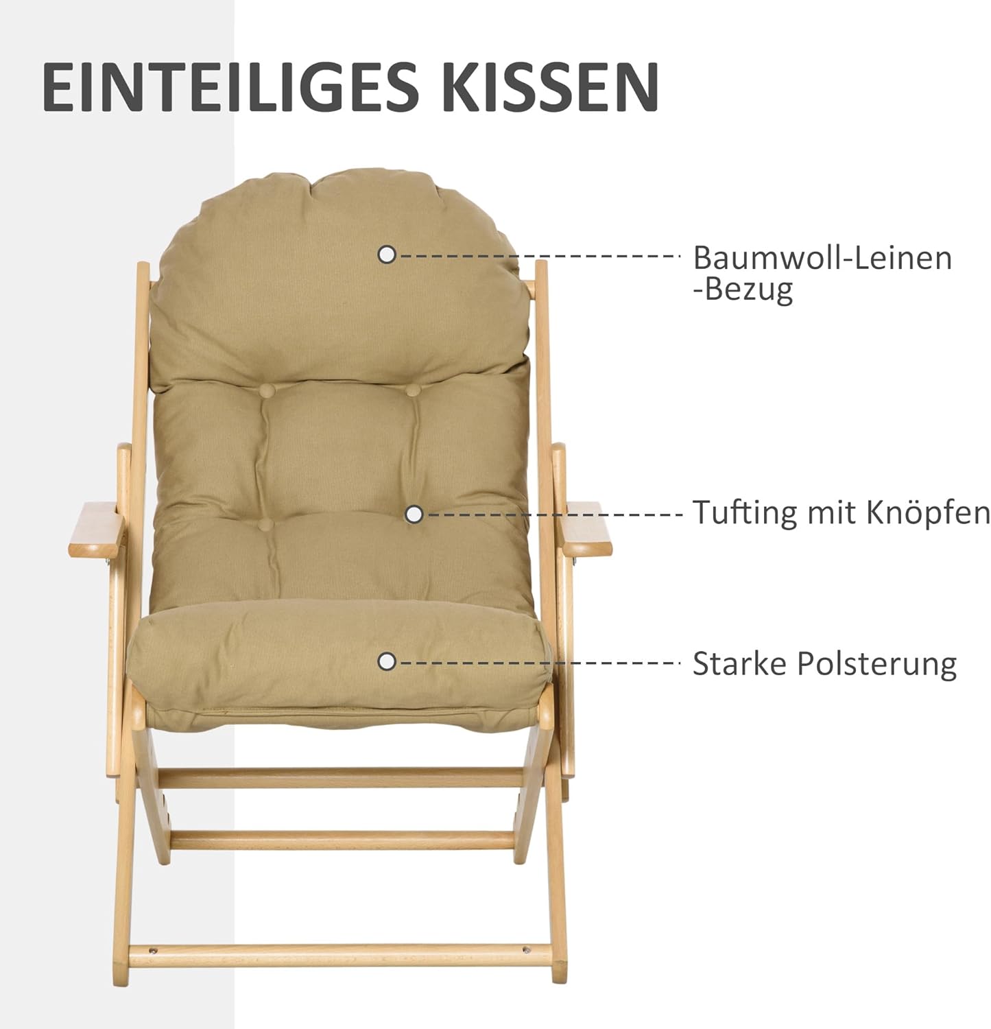 HOMCOM Sessel Wohnzimmer Klappbar Relaxsessel Loungesessel mit Leinenoptik Holzbeine Lesesessel, Polstersessel für Wohnzimmer Schlafzimmer Braun — Ansicht 5