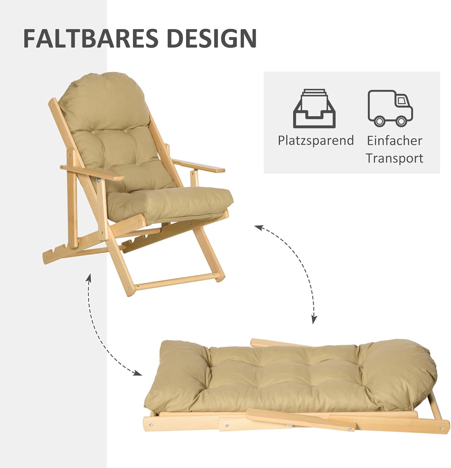 HOMCOM Sessel Wohnzimmer Klappbar Relaxsessel Loungesessel mit Leinenoptik Holzbeine Lesesessel, Polstersessel für Wohnzimmer Schlafzimmer Braun — Ansicht 6