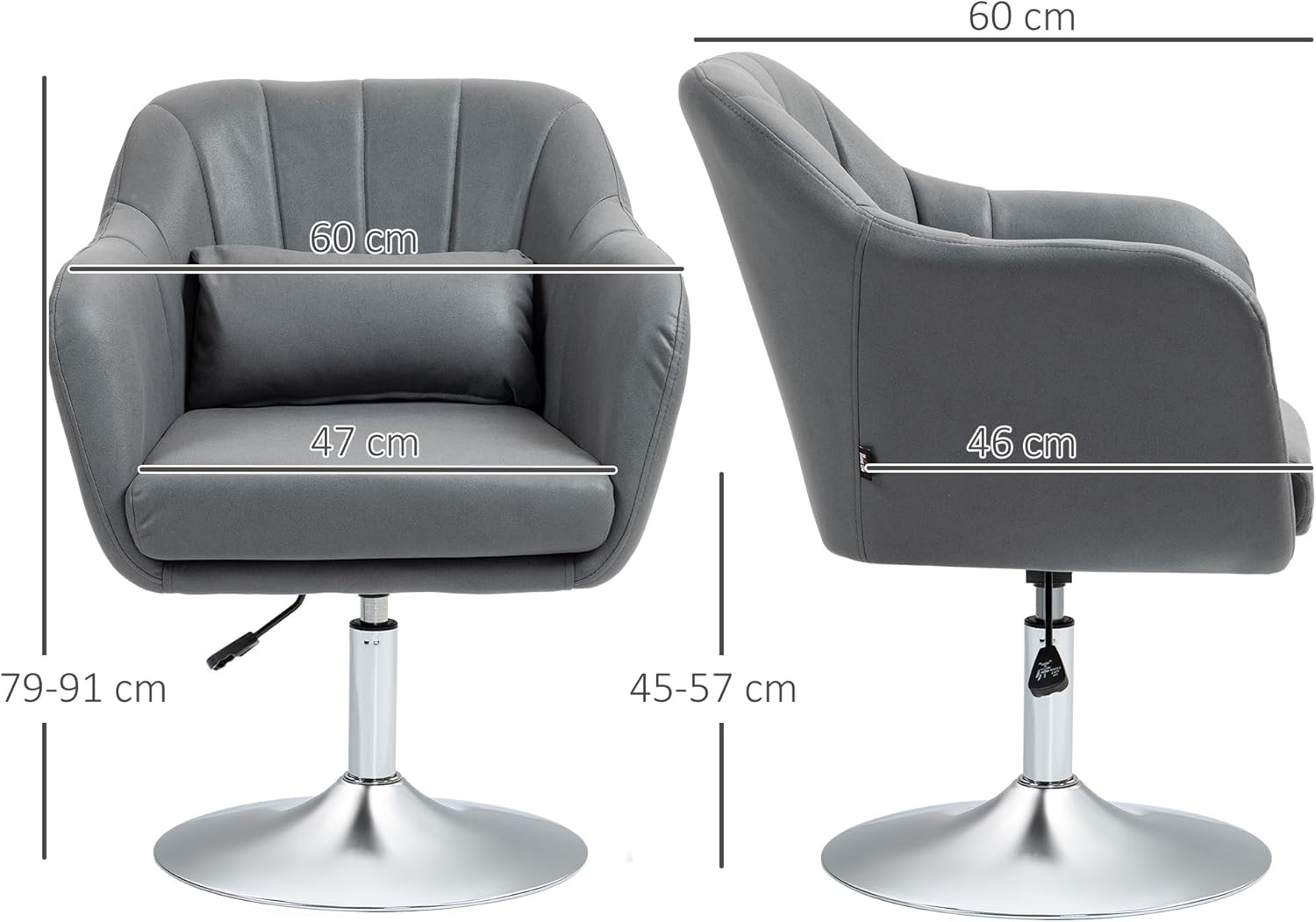HOMCOM Sessel Wohnzimmer Loungesessel Relaxsessel mit Metallrahmen Lesesessel mit Mikrotuch, Polstersessel für Schlafzimmer, Wohnzimmer, Dunkelgrau — Ansicht 3