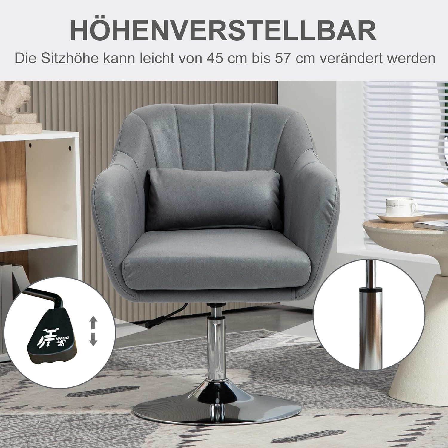 HOMCOM Sessel Wohnzimmer Loungesessel Relaxsessel mit Metallrahmen Lesesessel mit Mikrotuch, Polstersessel für Schlafzimmer, Wohnzimmer, Dunkelgrau — Ansicht 4