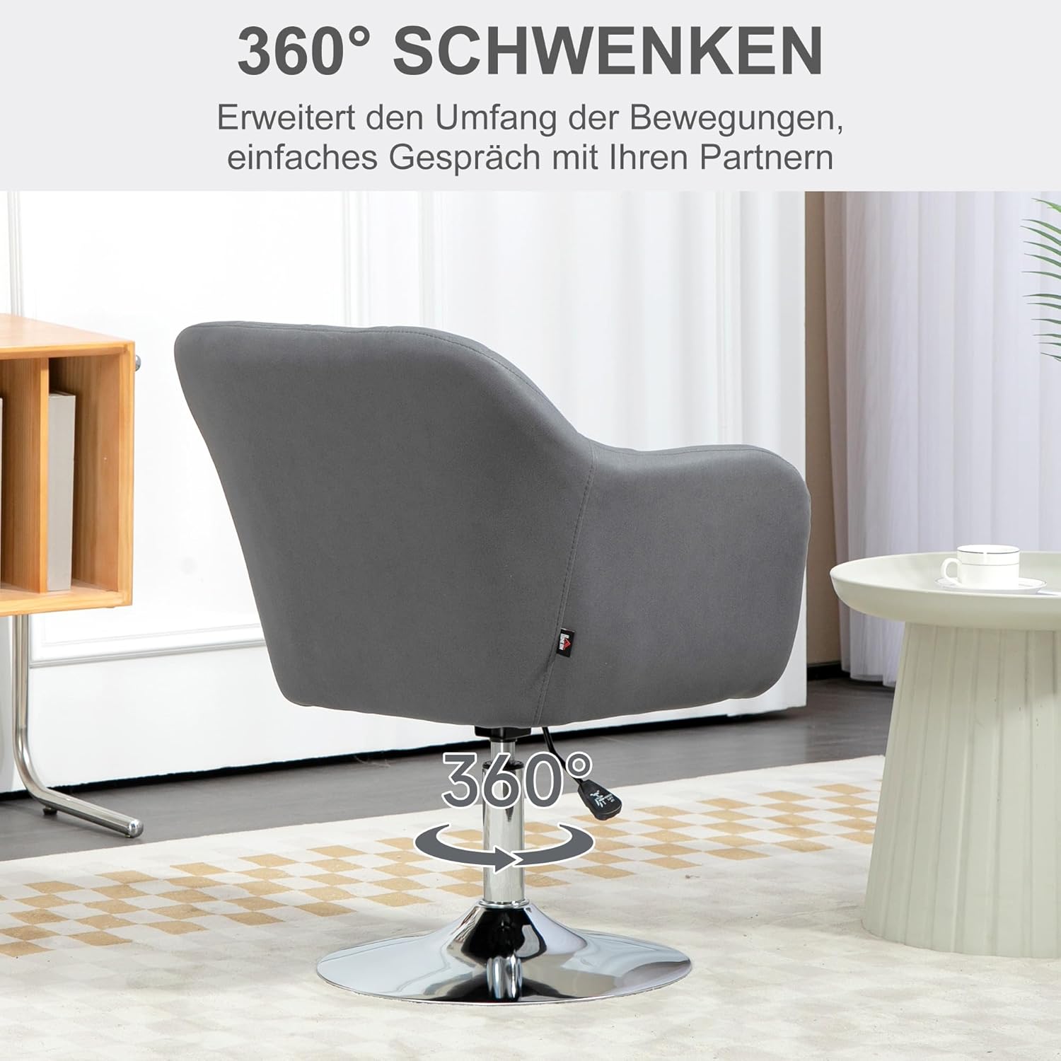 HOMCOM Sessel Wohnzimmer Loungesessel Relaxsessel mit Metallrahmen Lesesessel mit Mikrotuch, Polstersessel für Schlafzimmer, Wohnzimmer, Dunkelgrau — Ansicht 5