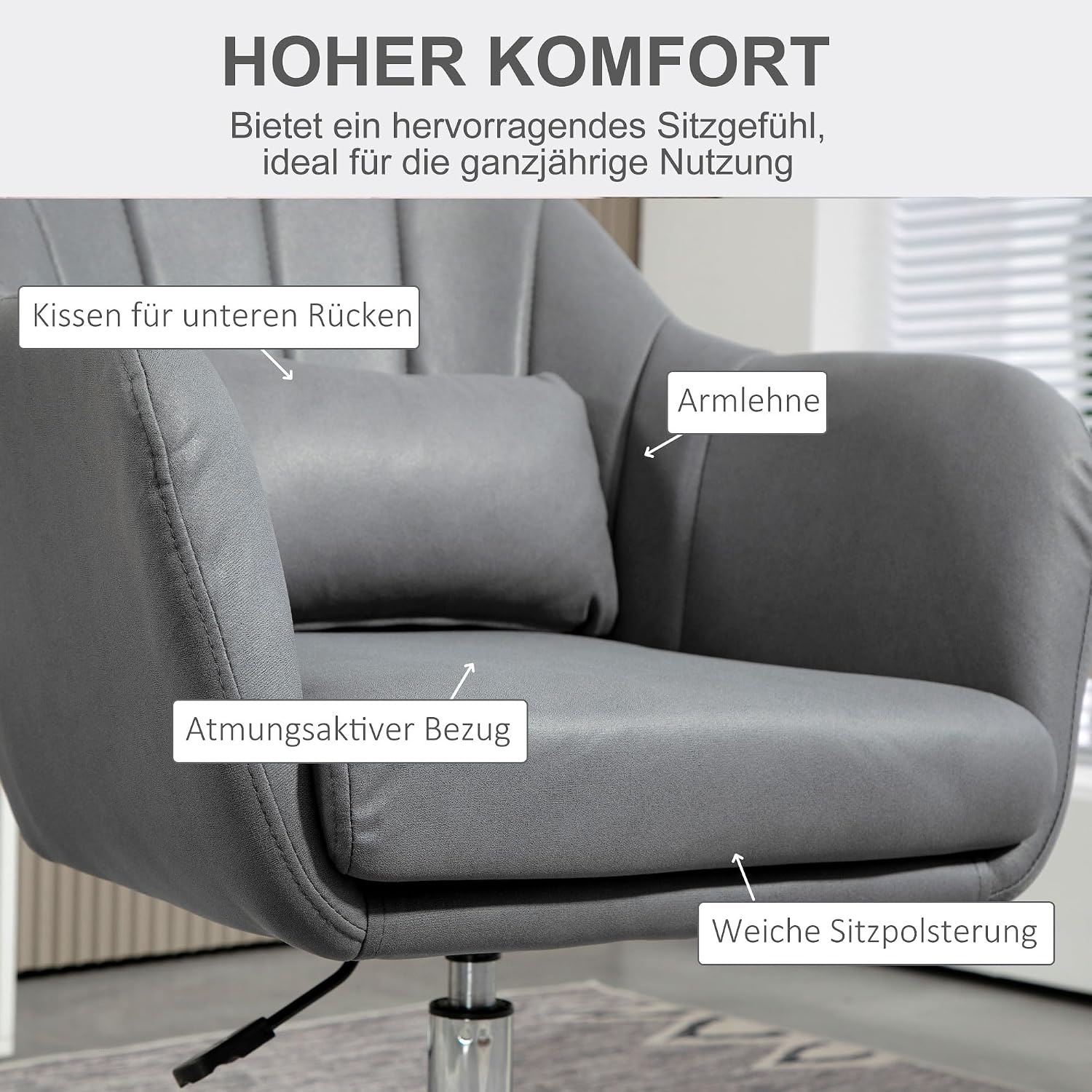 HOMCOM Sessel Wohnzimmer Loungesessel Relaxsessel mit Metallrahmen Lesesessel mit Mikrotuch, Polstersessel für Schlafzimmer, Wohnzimmer, Dunkelgrau — Ansicht 6