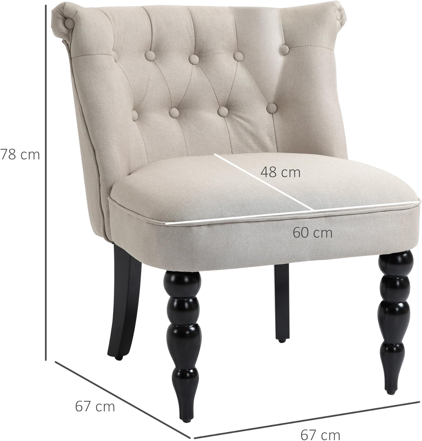 HOMCOM Sessel Wohnzimmer Loungesessel Vintage Relaxsessel mit Holzbeine Lesesessel mit Leinenoptik, Polstersessel für Schlafzimmer Beige — Ansicht 3