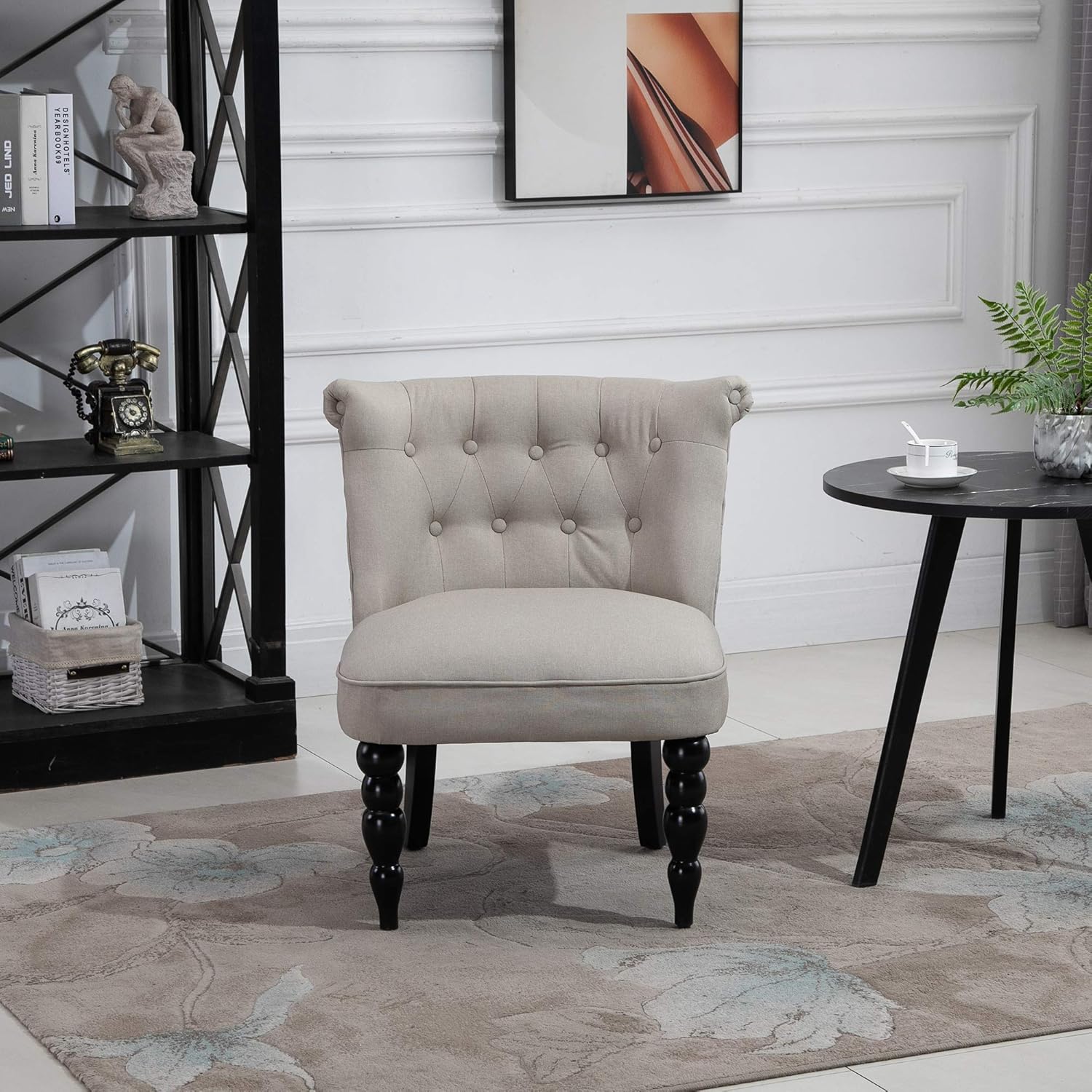 HOMCOM Sessel Wohnzimmer Loungesessel Vintage Relaxsessel mit Holzbeine Lesesessel mit Leinenoptik, Polstersessel für Schlafzimmer Beige — Ansicht 4