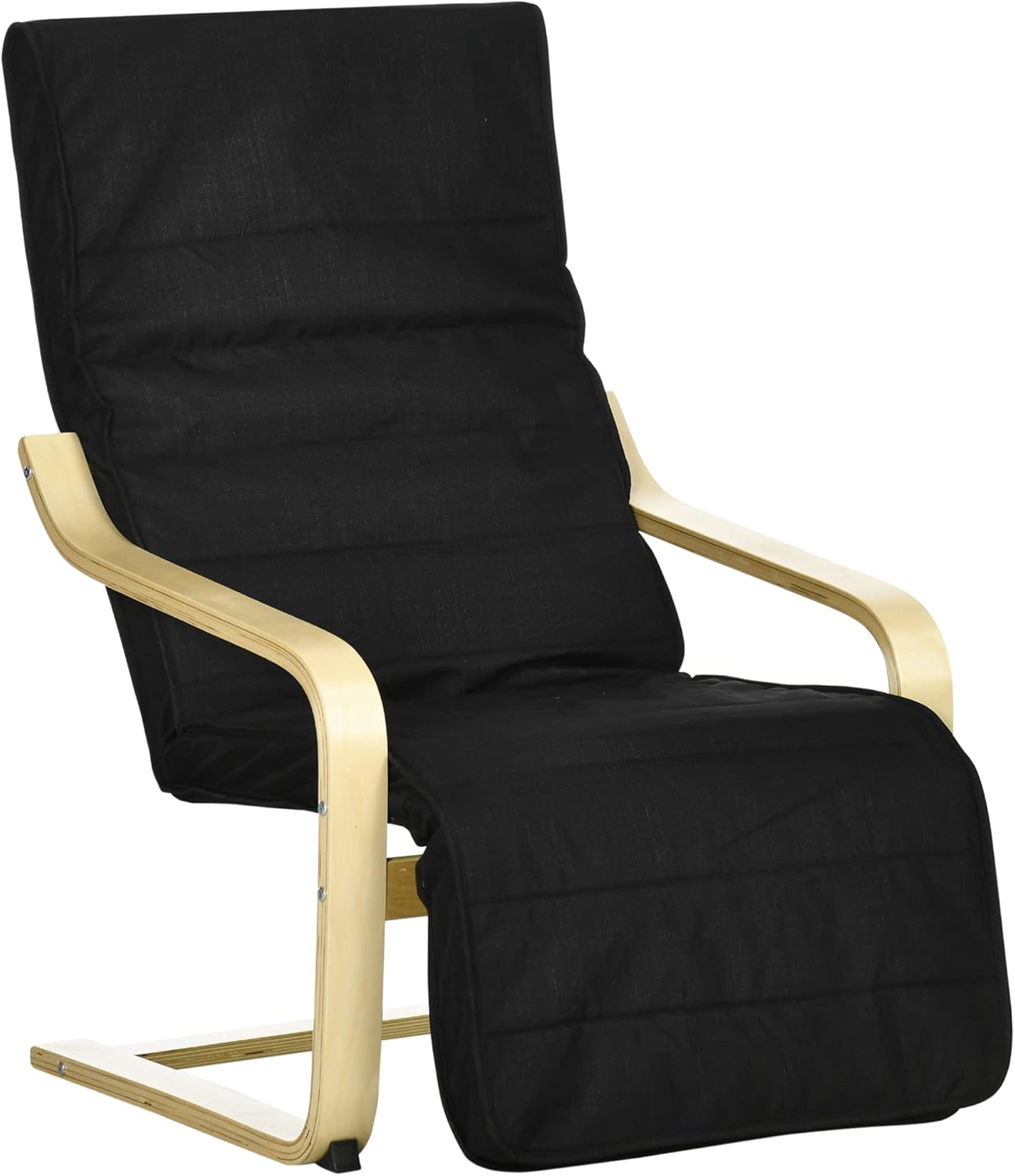 HOMCOM Sessel Wohnzimmer Relaxsessel Loungesessel Ruhesessel mit Armlehnen aus Birkenholz, 5-Fach verstellbare Fußteil, Lesesessel mit Leinenoptik, Polstersessel für Schlafzimmer, Schwarz