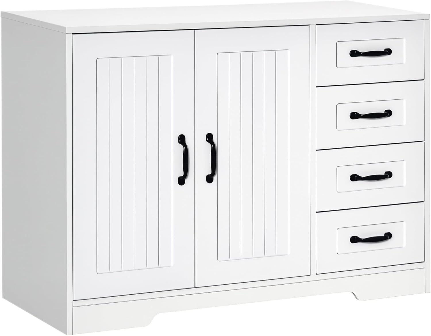 HOMCOM Sideboard, Beistellschrank mit 4 Schubladen, 2 Türen, Küchenschrank, Aufbewahrungsschrank mit verstellbarem Einlegeboden für Wohnzimmer, 105 x 40 x 76 cm, Weiß