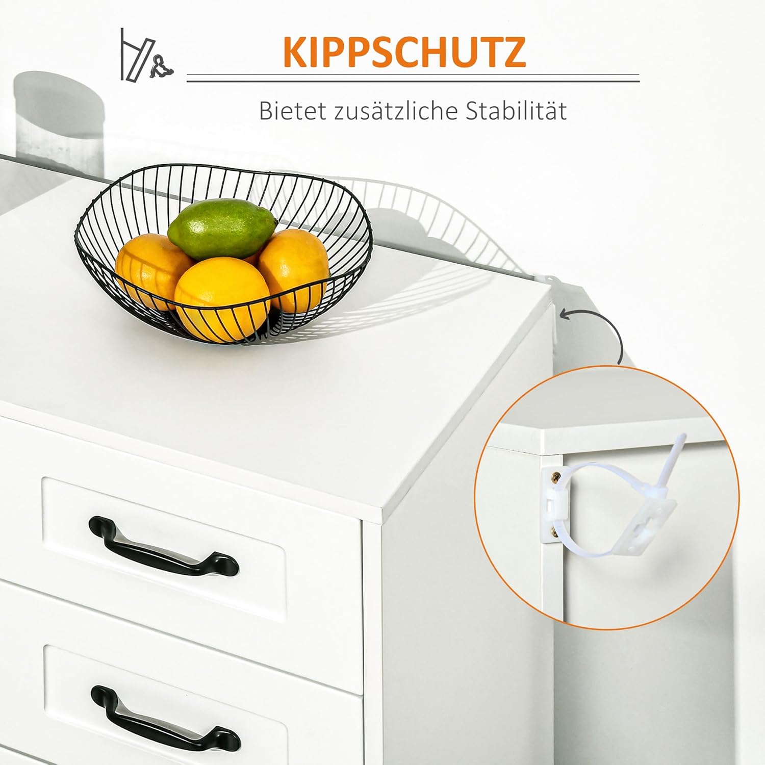 HOMCOM Sideboard, Beistellschrank mit 4 Schubladen, 2 Türen, Küchenschrank, Aufbewahrungsschrank mit verstellbarem Einlegeboden für Wohnzimmer, 105 x 40 x 76 cm, Weiß — Ansicht 6