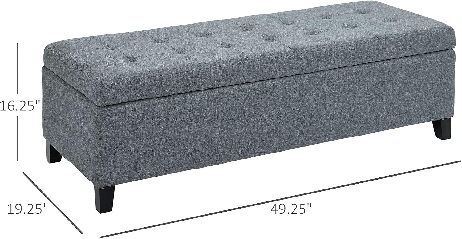 HOMCOM Sitzbank, Polsterbank mit Stauraum, Bettbank mit Deckel, Leinenoptik, Truhenbank, Aufbewahrungsbank für Wohnzimmer, Schlafzimmer, Grau, 125 x 49 x 41,5 cm — Ansicht 3