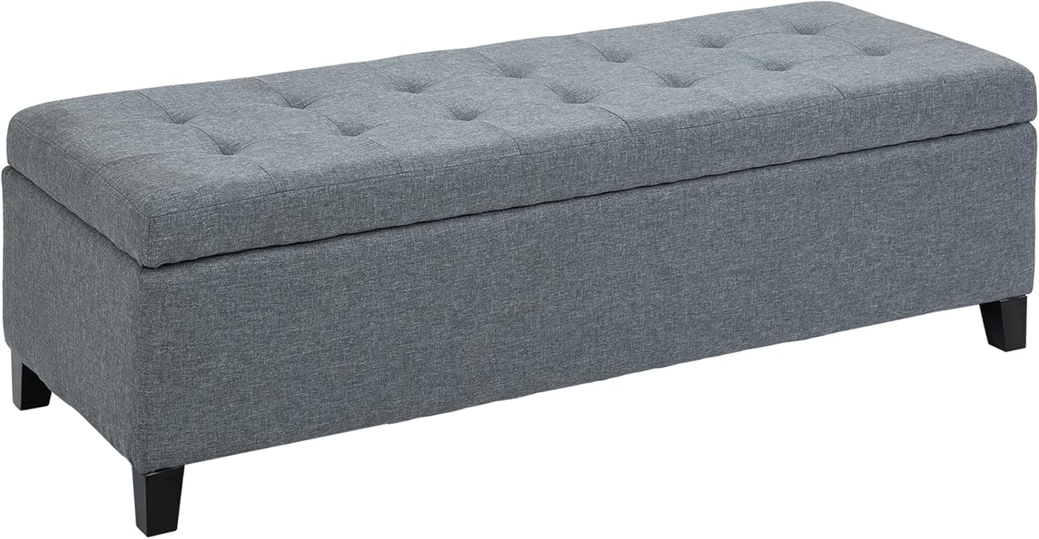 HOMCOM Sitzbank, Polsterbank mit Stauraum, Bettbank mit Deckel, Leinenoptik, Truhenbank, Aufbewahrungsbank für Wohnzimmer, Schlafzimmer, Grau, 125 x 49 x 41,5 cm
