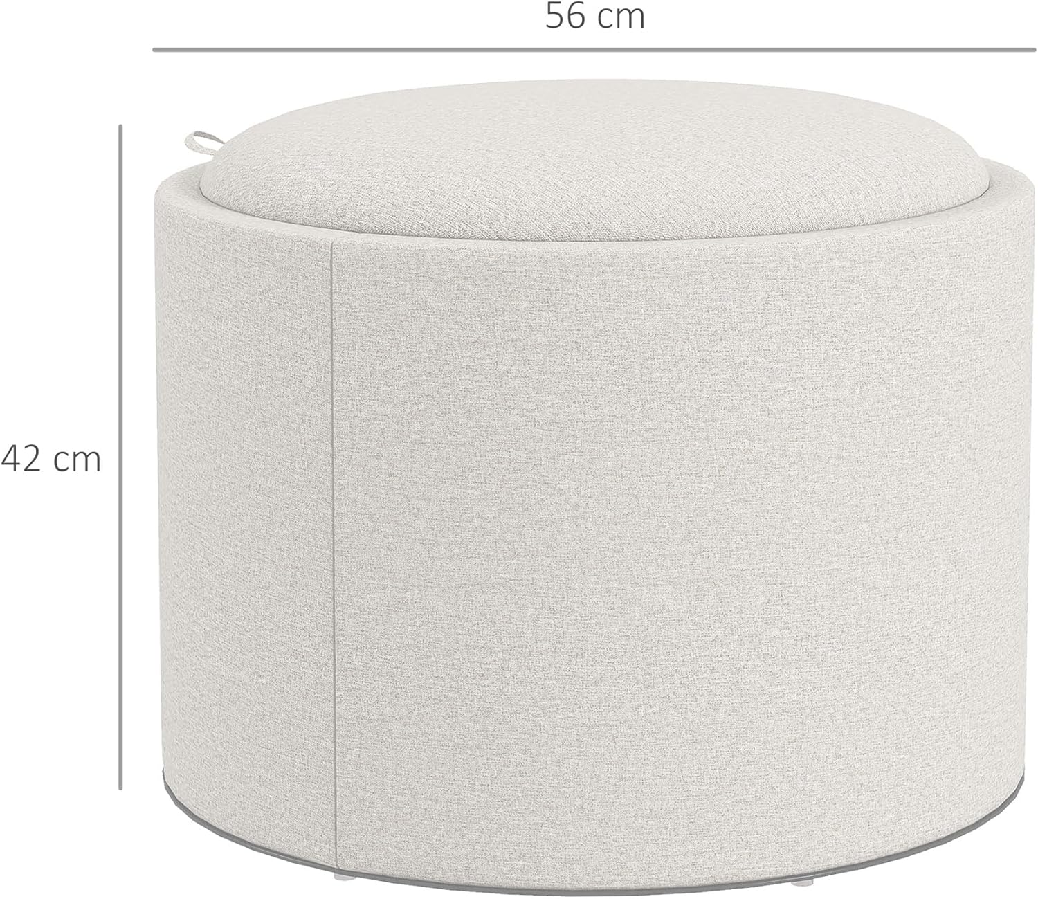 HOMCOM Sitzhocker mit Stauraum, Runder Hocker mit Klappdeckel Couchtisch, 56 x 56 x 42 cm Polsterhocker mit Leinenoptik, für Wohnzimmer, Schlafzimmer, Cremeweiß — Ansicht 3