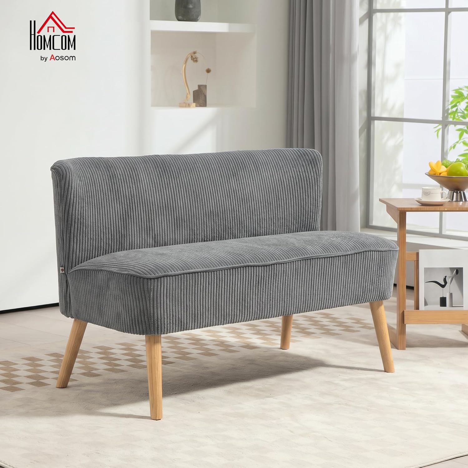 HOMCOM Sofa 2 Sitzer Couch, Kleine Loveseat mit Cord-Optik Modern Polstersofa für Wohnzimmer, Schlafzimmer, kleinen Raum, Grau 117 x 56,5 x 77 cm — Ansicht 2