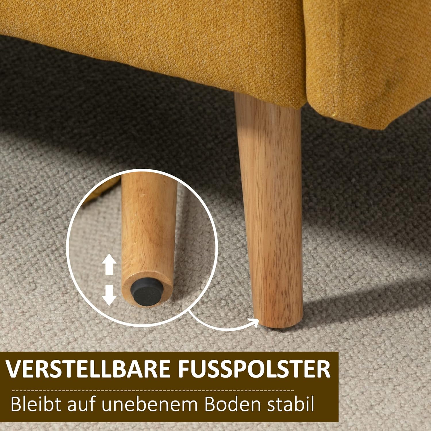 HOMCOM Sofa 2 Sitzer Couch mit 2 Wurfkissen, Kleine Loveseat mit Samtopik Modern Polstersofa für Wohnzimmer, Schlafzimmer, kleinen Raum, Gelb 130 x 70 x 80 cm — Ansicht 6