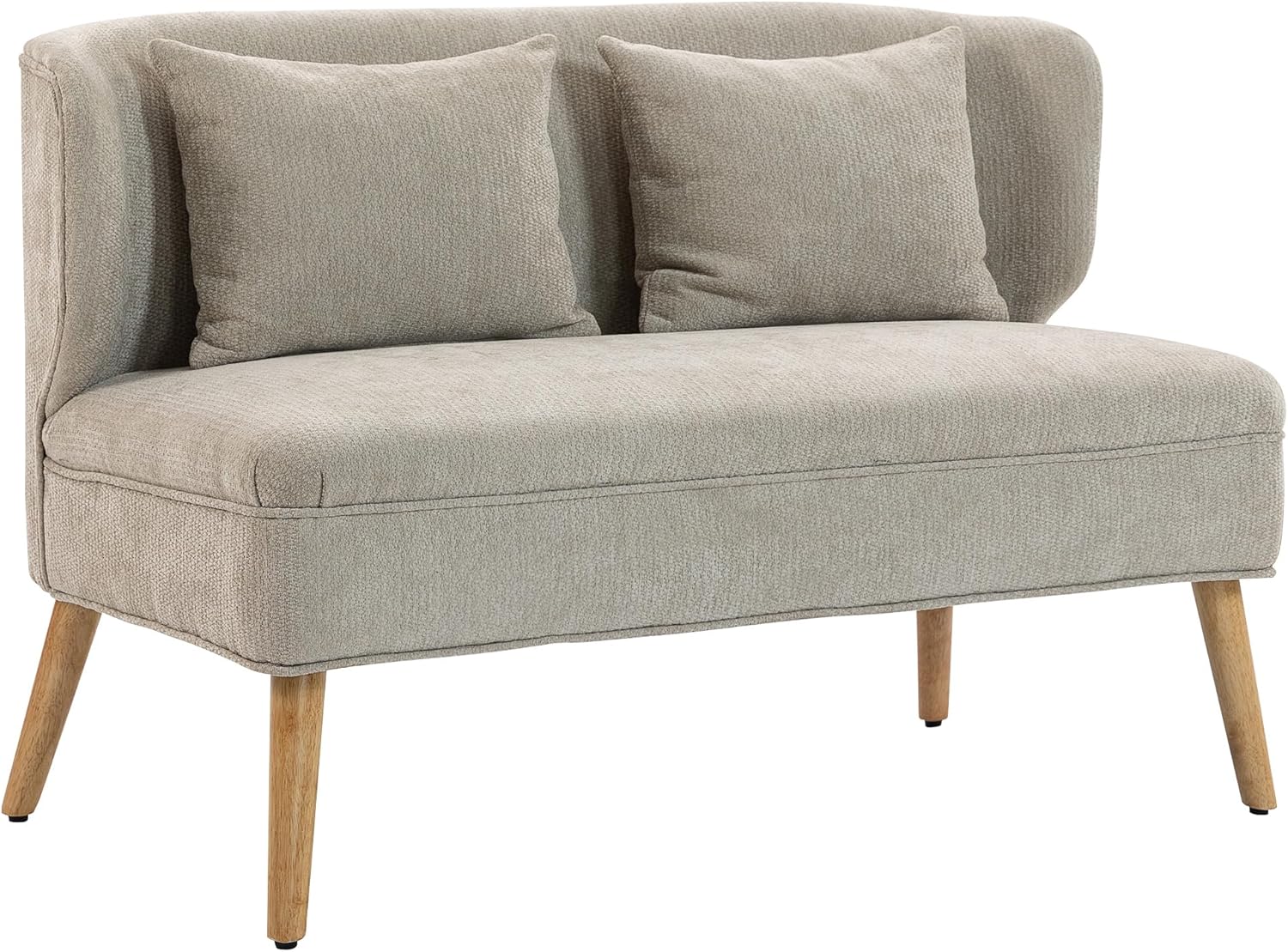 HOMCOM Sofa 2 Sitzer kleine Couch mit Flügelrücken, 2 Wurfkissen, 117 cm Dick Gepolstert Doppelsofa Modern Polstersofa mit Chenille-Optik, Holzbeine für kleine Räume, Wohnzimmer, Schlafzimmer, Beige