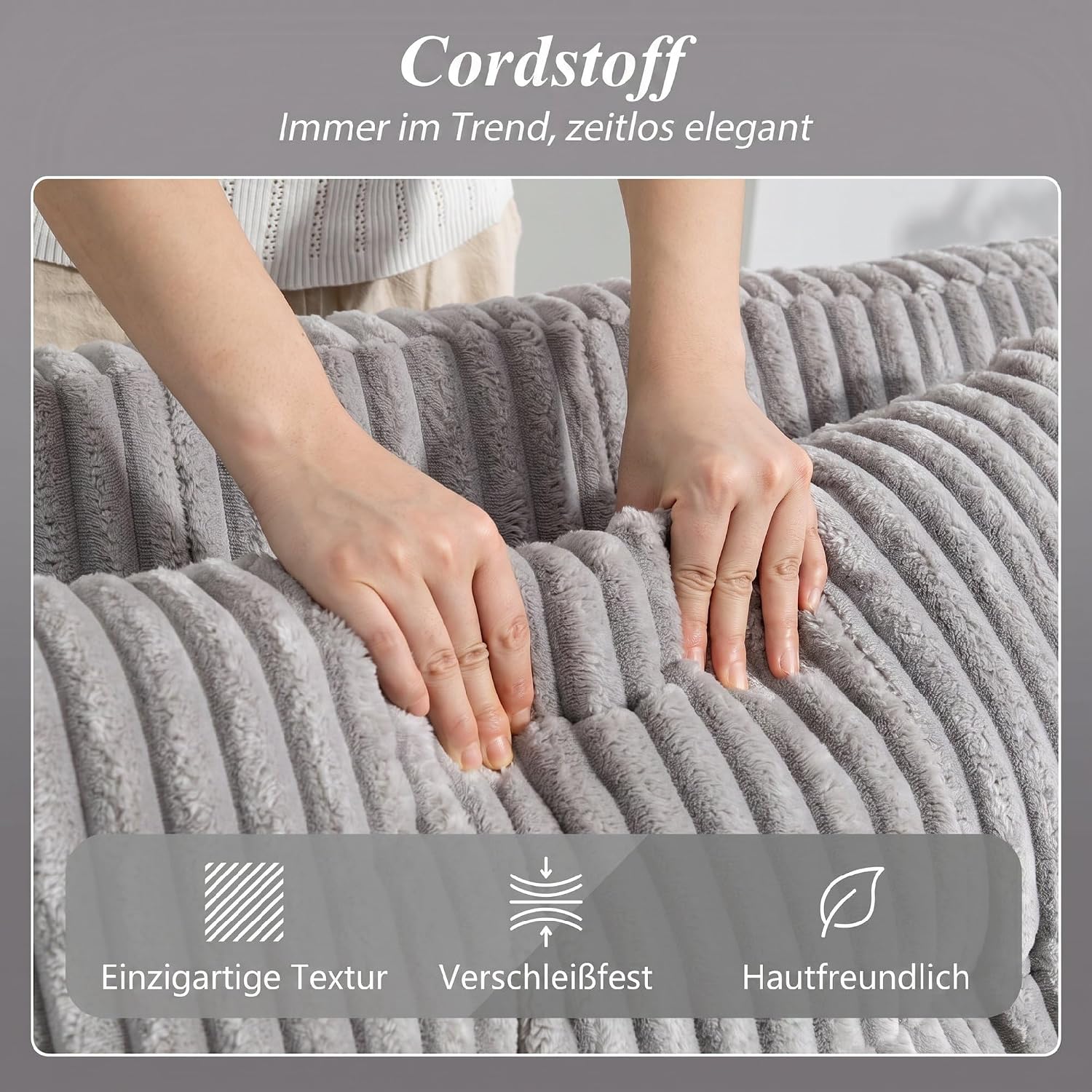 HOMCOM Sofa mit Schlaffunktion 190 x 157 cm Schlafsofa mit 3-stufig Verstellbarer Rückenlehne, Couch Schlafcouch mit Kissen, Kordoptik und Seitentasche für Wohnzimmer, Hellgrau — Ansicht 6
