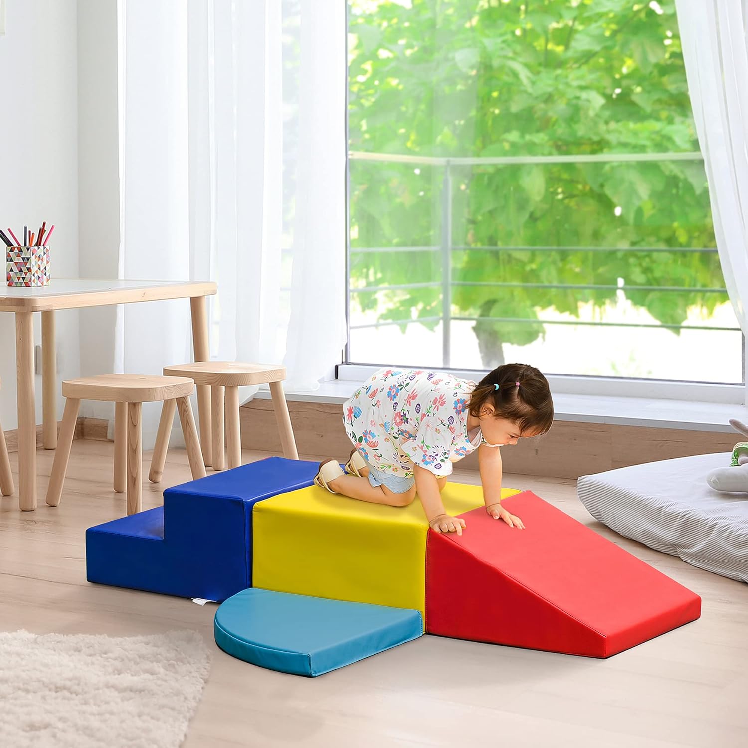 HOMCOM Softbausteine 4er-Set Schaumstoff Bausteine Riesenbausteine Bauklötze Bauspielzeug Schaumstoffblöcke für 1-3 Jahre alt Kinder Kunstleder EPE — Ansicht 2