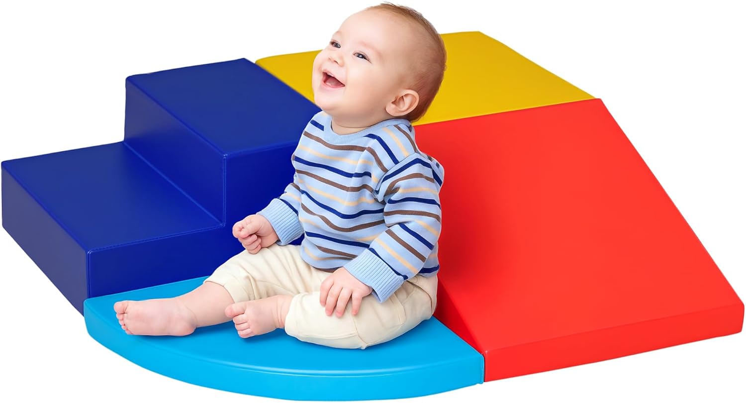 HOMCOM Softbausteine 4er-Set Schaumstoff Bausteine Riesenbausteine Bauklötze Bauspielzeug Schaumstoffblöcke für 1-3 Jahre alt Kinder Kunstleder EPE
