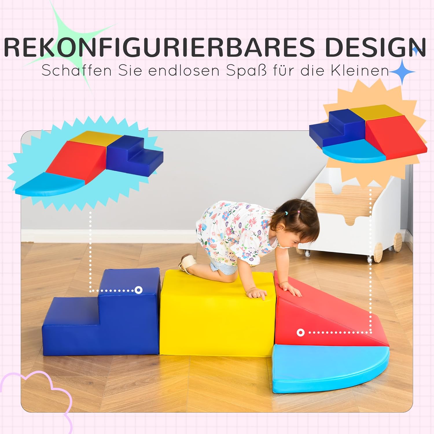 HOMCOM Softbausteine 4er-Set Schaumstoff Bausteine Riesenbausteine Bauklötze Bauspielzeug Schaumstoffblöcke für 1-3 Jahre alt Kinder Kunstleder EPE — Ansicht 5