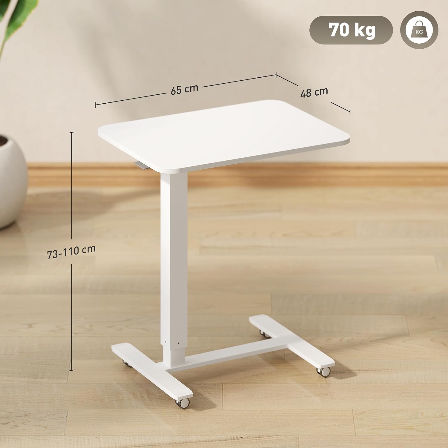 HOMCOM Stehpult, Höhenverstellbar C-förmig Schreibtisch mit 4 Rollen, 65x48x73-110cm Steh-Sitz Schreibtisch für Büro, Arbeitszimmer, Wohnzimmer, bis 70 kg belastbar, Weiß — Ansicht 3
