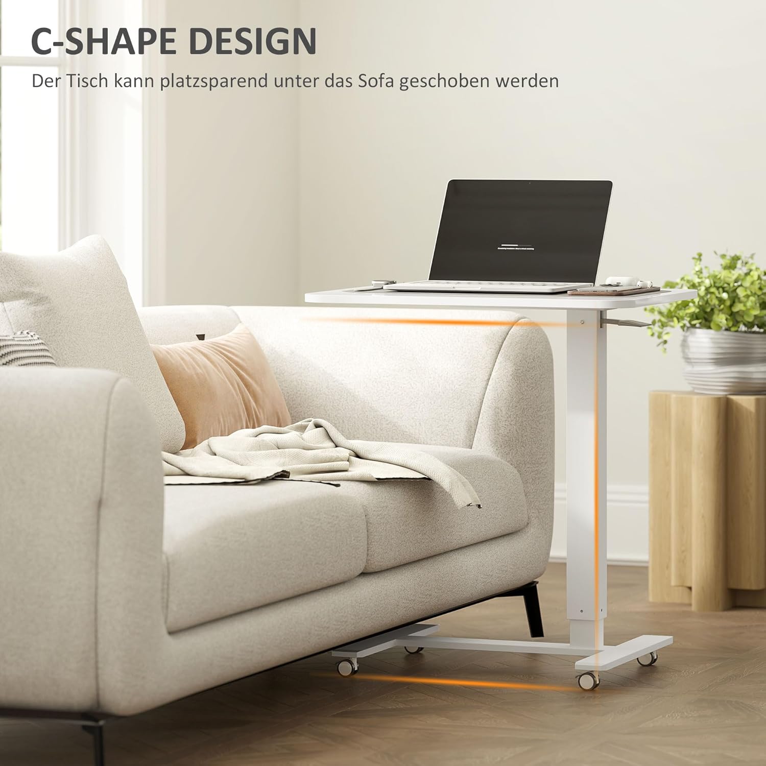 HOMCOM Stehpult, Höhenverstellbar C-förmig Schreibtisch mit 4 Rollen, 65x48x73-110cm Steh-Sitz Schreibtisch für Büro, Arbeitszimmer, Wohnzimmer, bis 70 kg belastbar, Weiß — Ansicht 5
