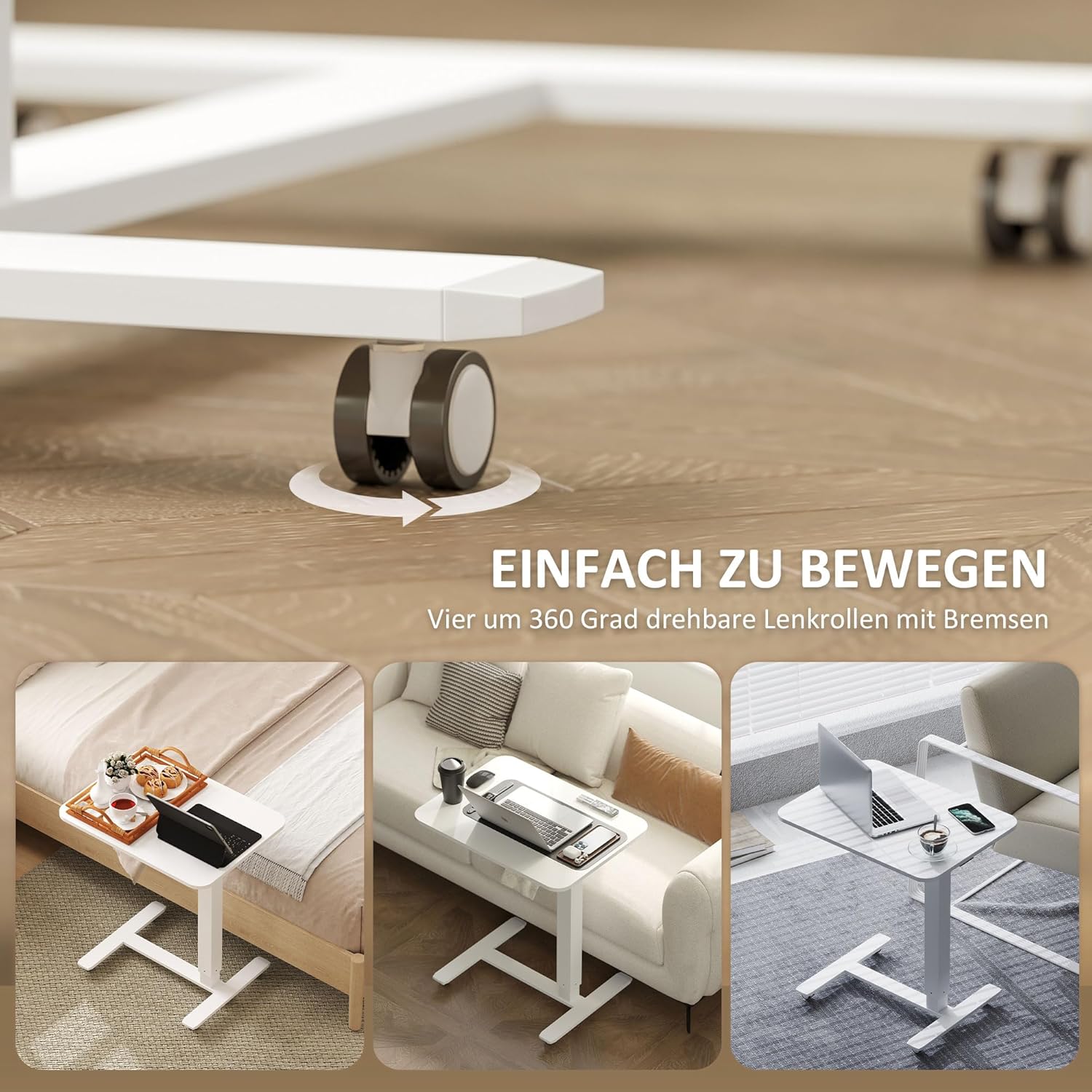 HOMCOM Stehpult, Höhenverstellbar C-förmig Schreibtisch mit 4 Rollen, 65x48x73-110cm Steh-Sitz Schreibtisch für Büro, Arbeitszimmer, Wohnzimmer, bis 70 kg belastbar, Weiß — Ansicht 6