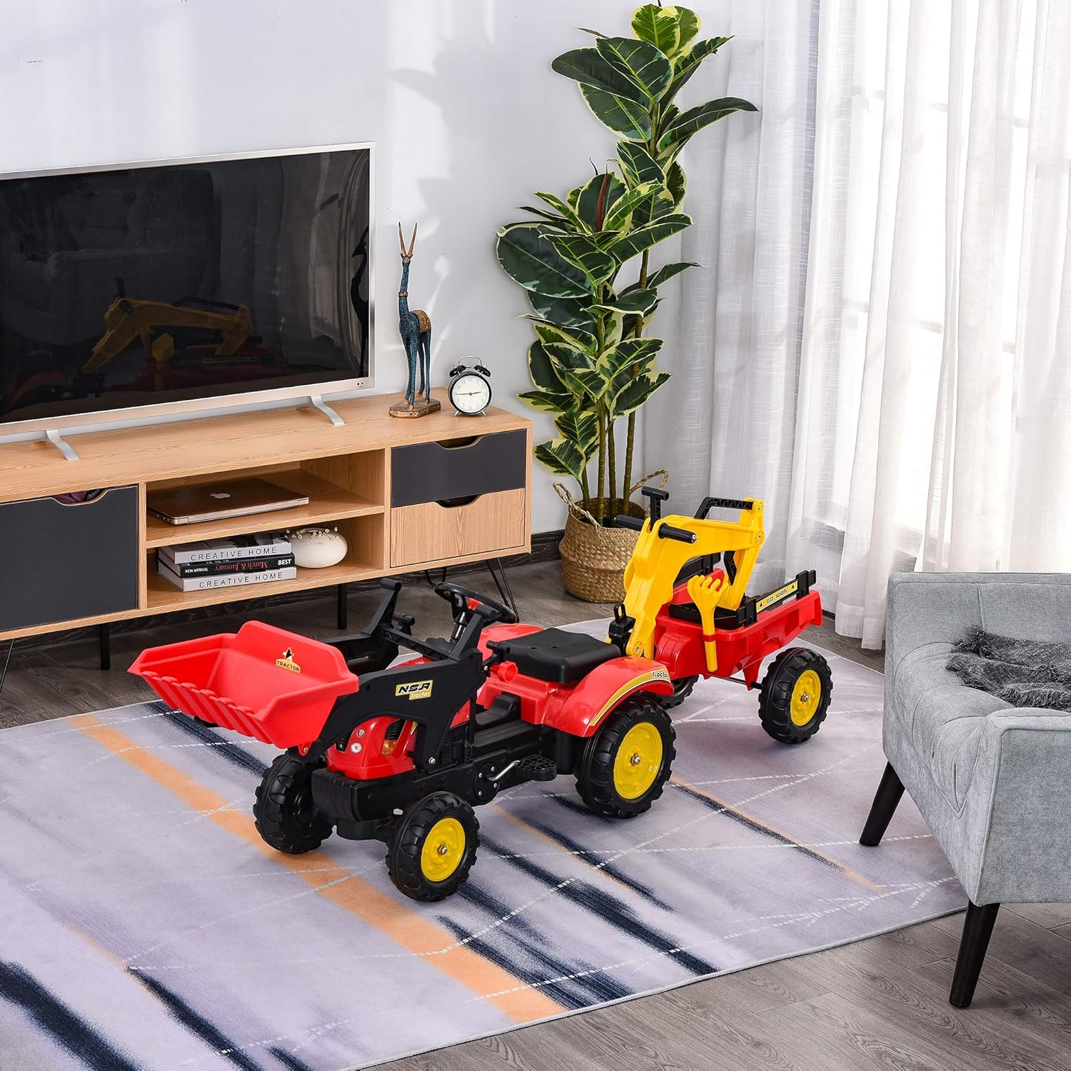 HOMCOM Trettraktor mit Anhänger, Frontlader, Verstellbarer Schaufel, Traktor Tretfahrzeug für Kinder ab 3 Jahren Rot — Ansicht 2