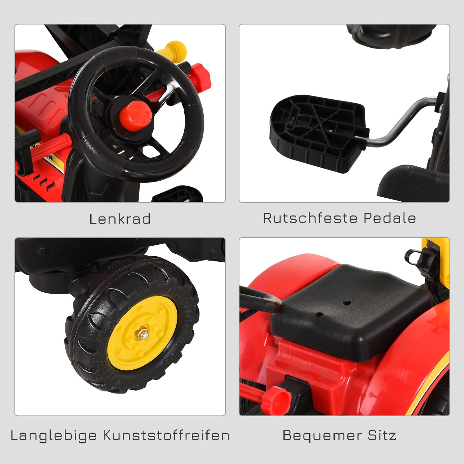 HOMCOM Trettraktor mit Anhänger, Frontlader, Verstellbarer Schaufel, Traktor Tretfahrzeug für Kinder ab 3 Jahren Rot — Ansicht 3